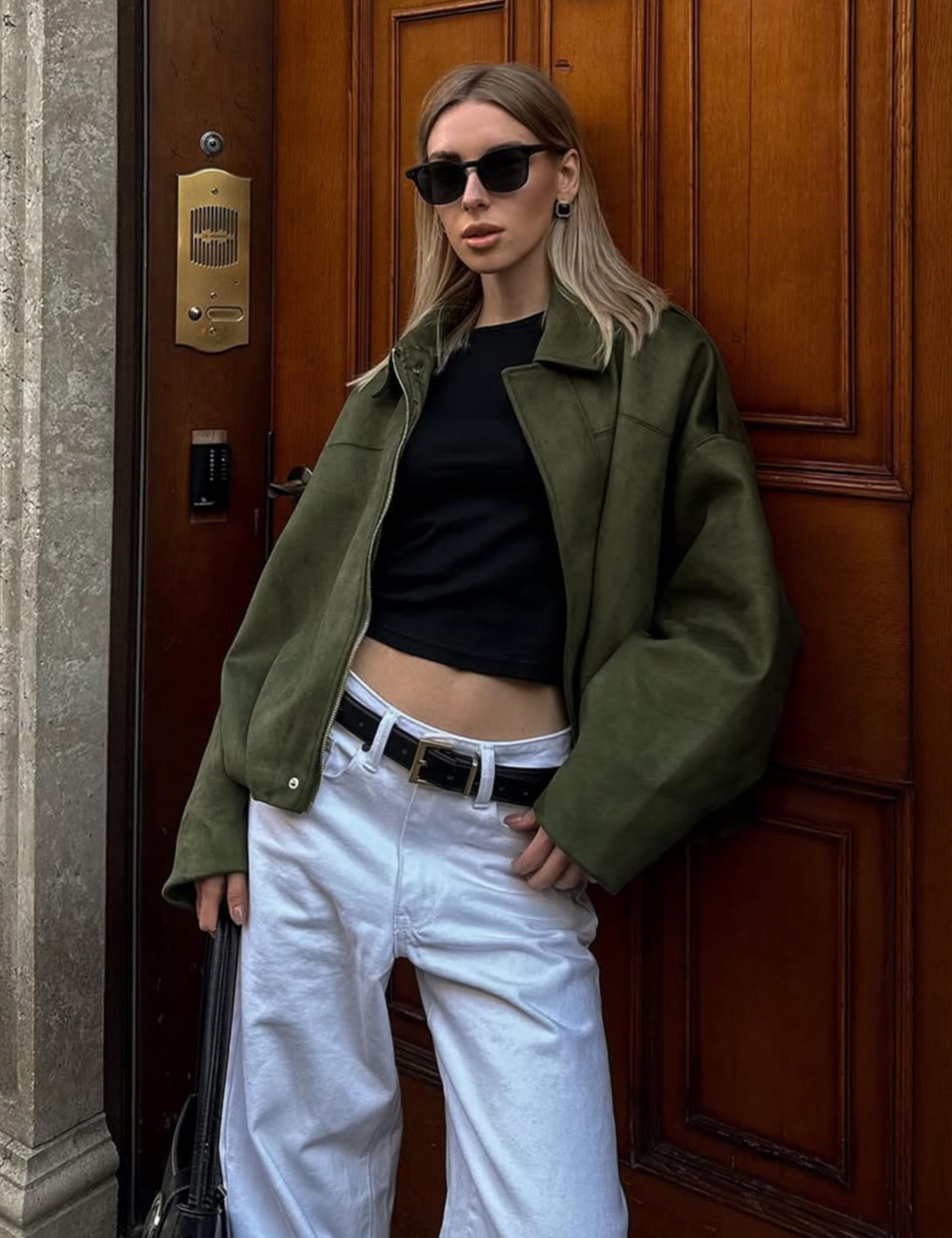 Generisch Chaqueta bomber de ante sintético para mujer, con cremallera, abrigo de piloto con solapa de primavera, ropa de calle casual de manga larga, marrón, M