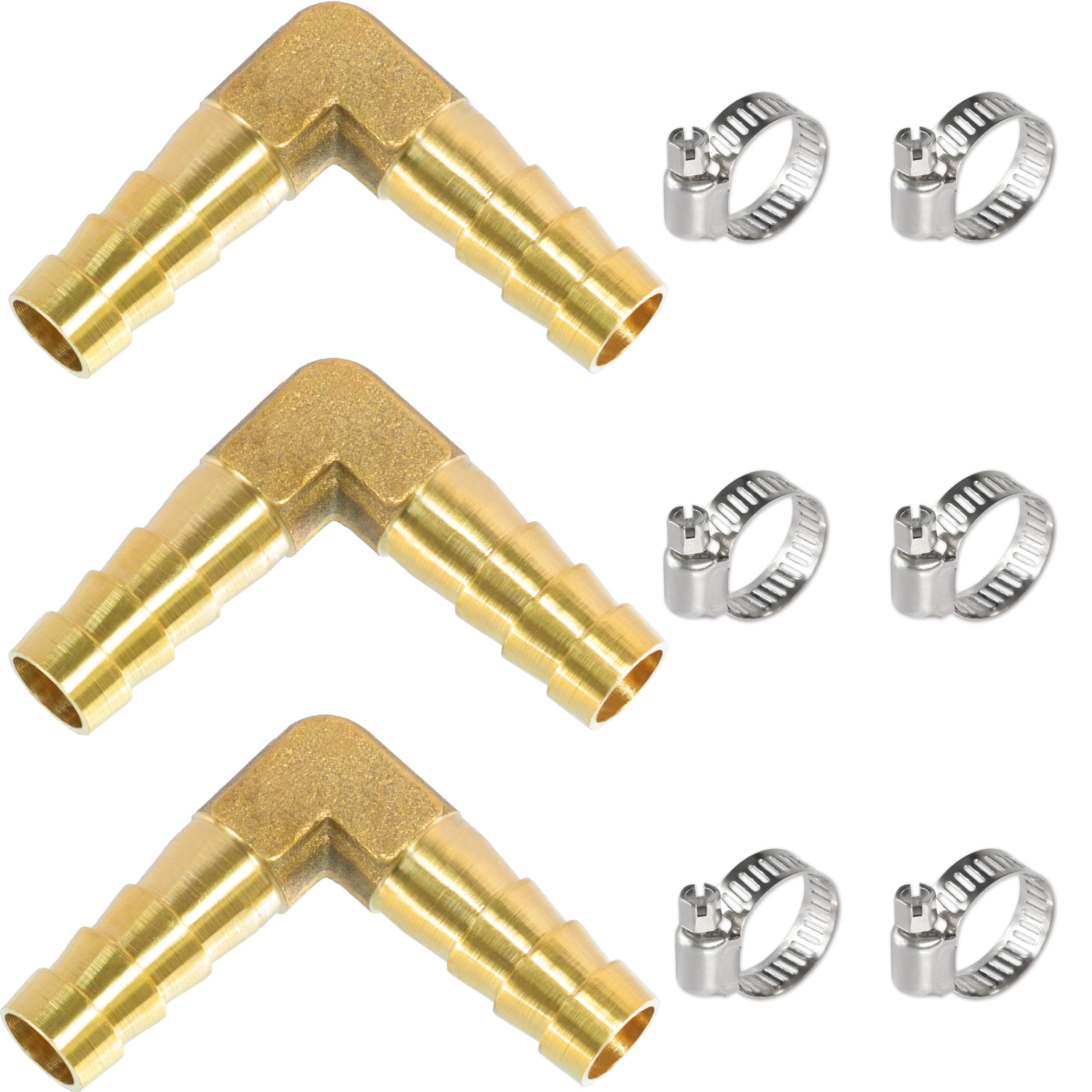 MSAEIQUN Brass Hose Barb,90 Degree L Right Angle Elbow Fitting 3/8" (10mm) Barb Splicer Mender with Stainless Steel Pipe Clamps air hose repair kit