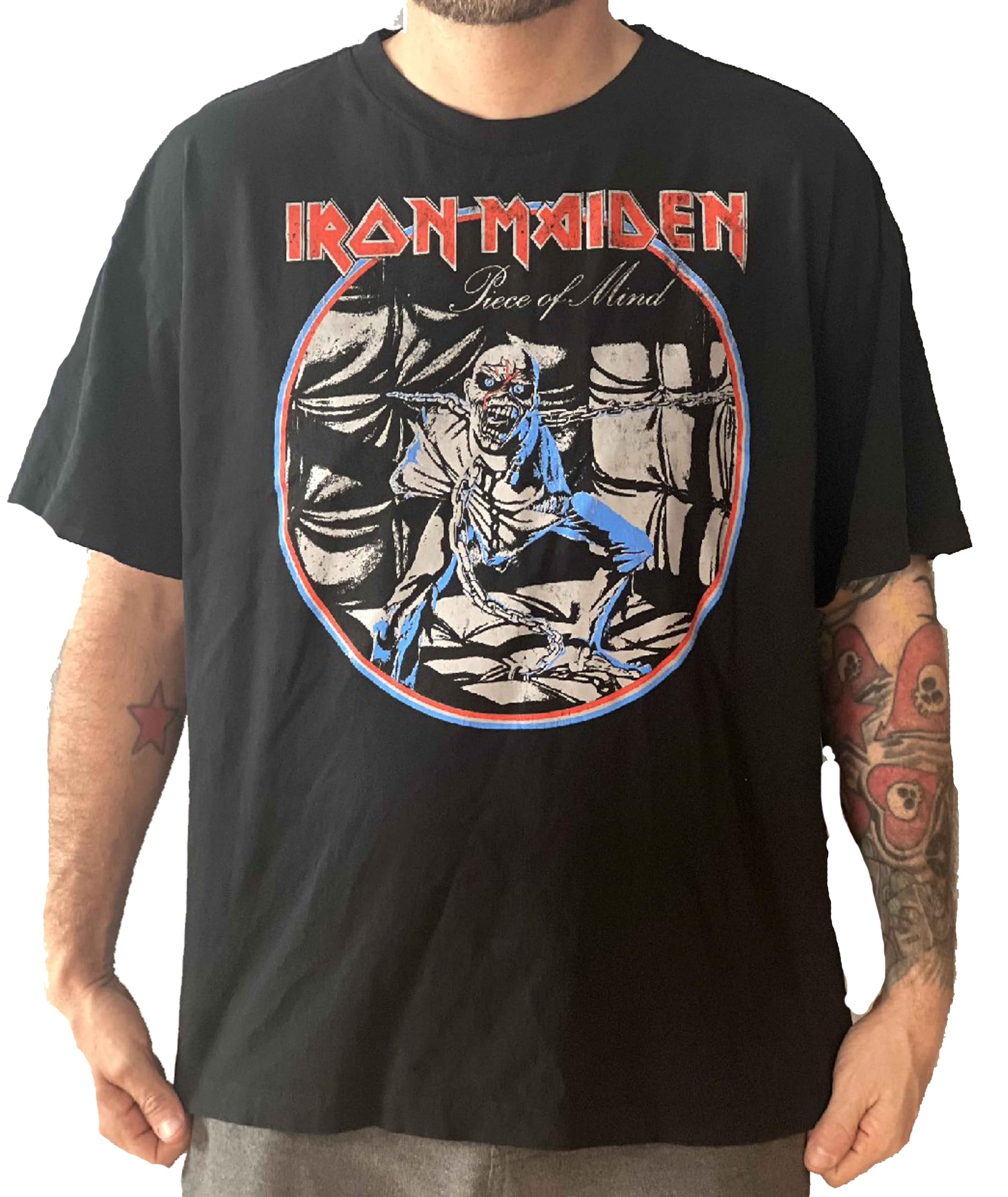 Iron Maiden Piece of Mind Tour Vintage Style Oversized Boxy Fit T-Shirt Officially Licensed