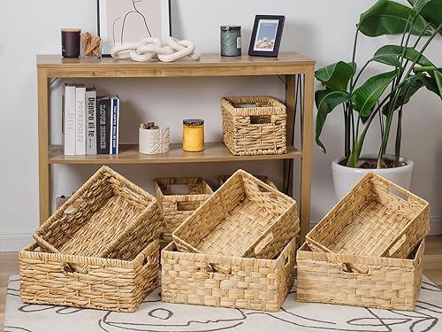 Miniatura 8 de StorageWorks Cesta grande de mimbre, cestas de almacenamiento de jacinto de agua, cestas de jacinto de agua tejidas a mano con asas integradas,