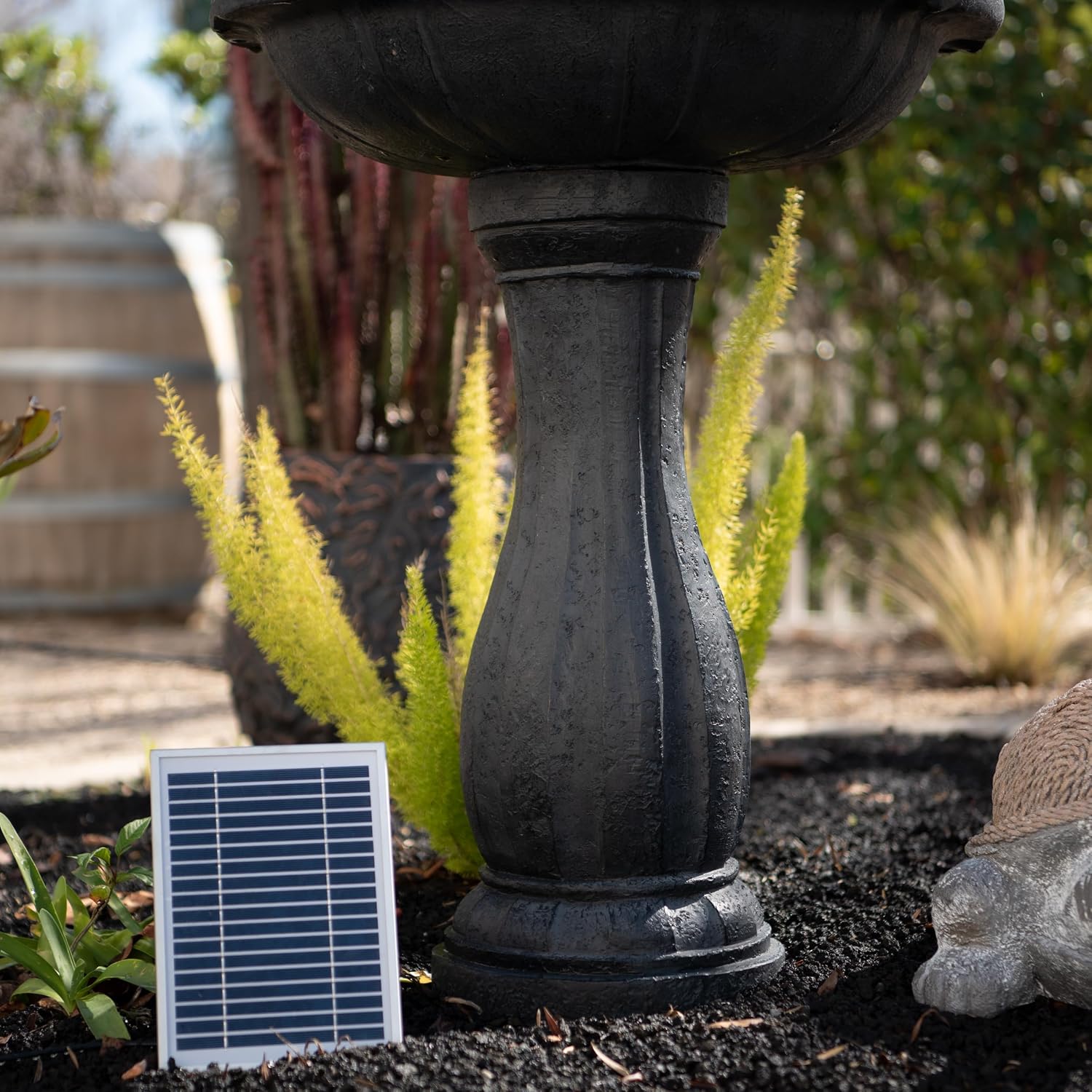 XBrand 44" Solar Powered Outdoor Fountain, Elegant 2-Tier Cascading Water Feature, Fiberglass Resin Garden & Patio Fountain with Solar Panel - Black