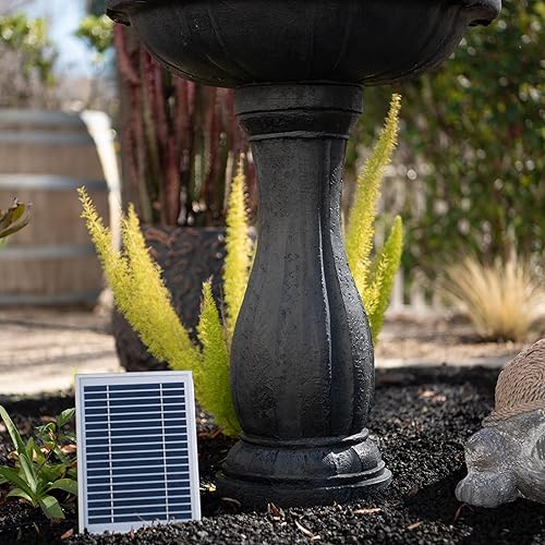 Miniatura 11 de XBrand Fuente de agua solar de 2 niveles de fibra de vidrioresina negra de 44 pulgadas de alto con panel solar y bomba de apagado automático, fuente