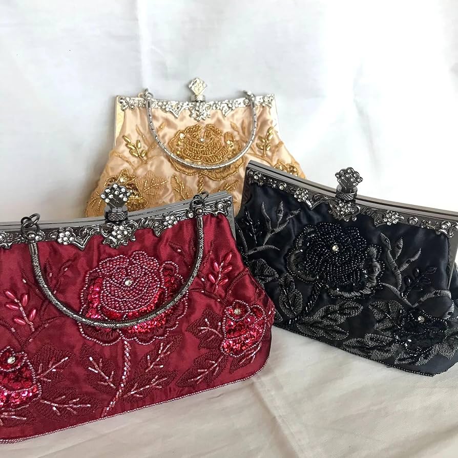 ビーズ刺繍 ゴールド クラッチバッグ Amazon.co.jp: レトロスタイルビーズ刺繍イブニングクラッチ