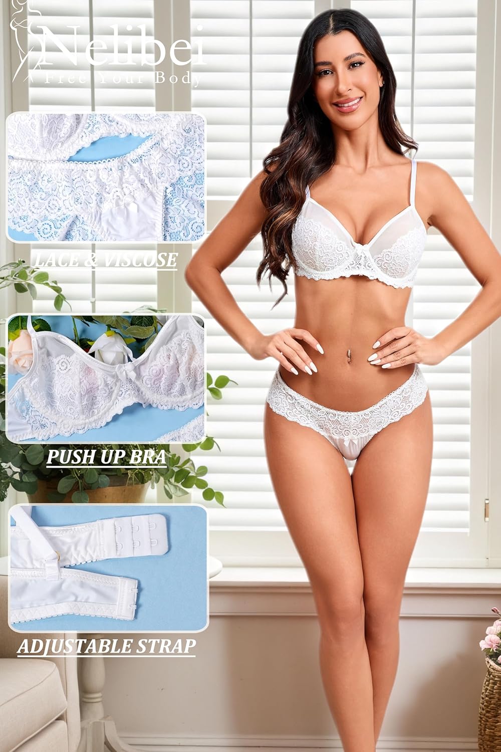 Lace Lingerie for Women 2 Piece, Push Up Bra and Cheeky Panty Sets for Women,Comfortable Womens Sexy Lingerie - Image 3
