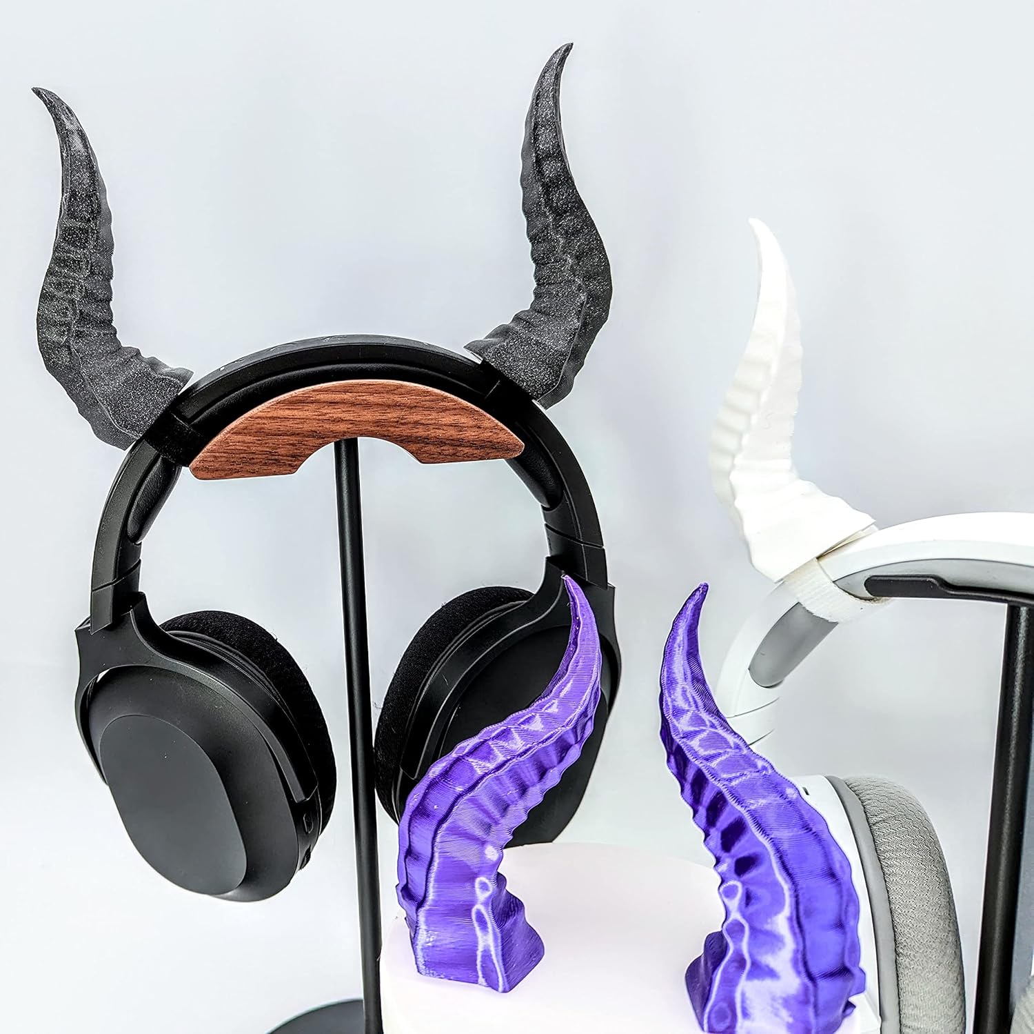 BeamTeam3D Spiky Devil Horns for Headphones - Demon Headphone Attachment in Various Colors with Self Fastener - Cosplay Devil Ears for Gamers and Streamers (Set of 2) (Silk Dark Purple)