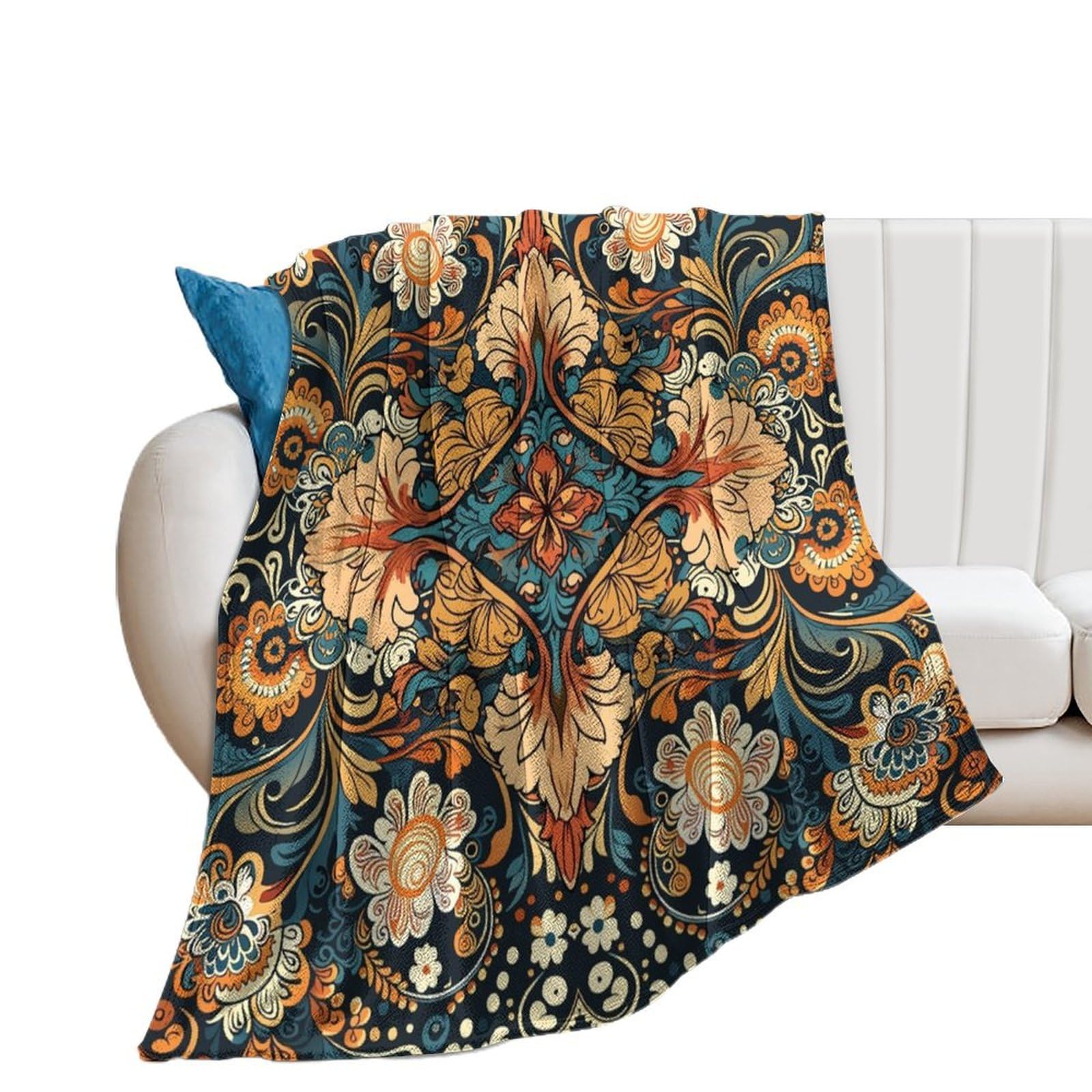 COALHO Abstract William Morris Floral Blankets Super Soft Flannel Throw Rustic Aesthetic Art Watercolor Spring Floral Theme Throw Soft Cozy Bedding Bedroom Blanket-150W×200L CM