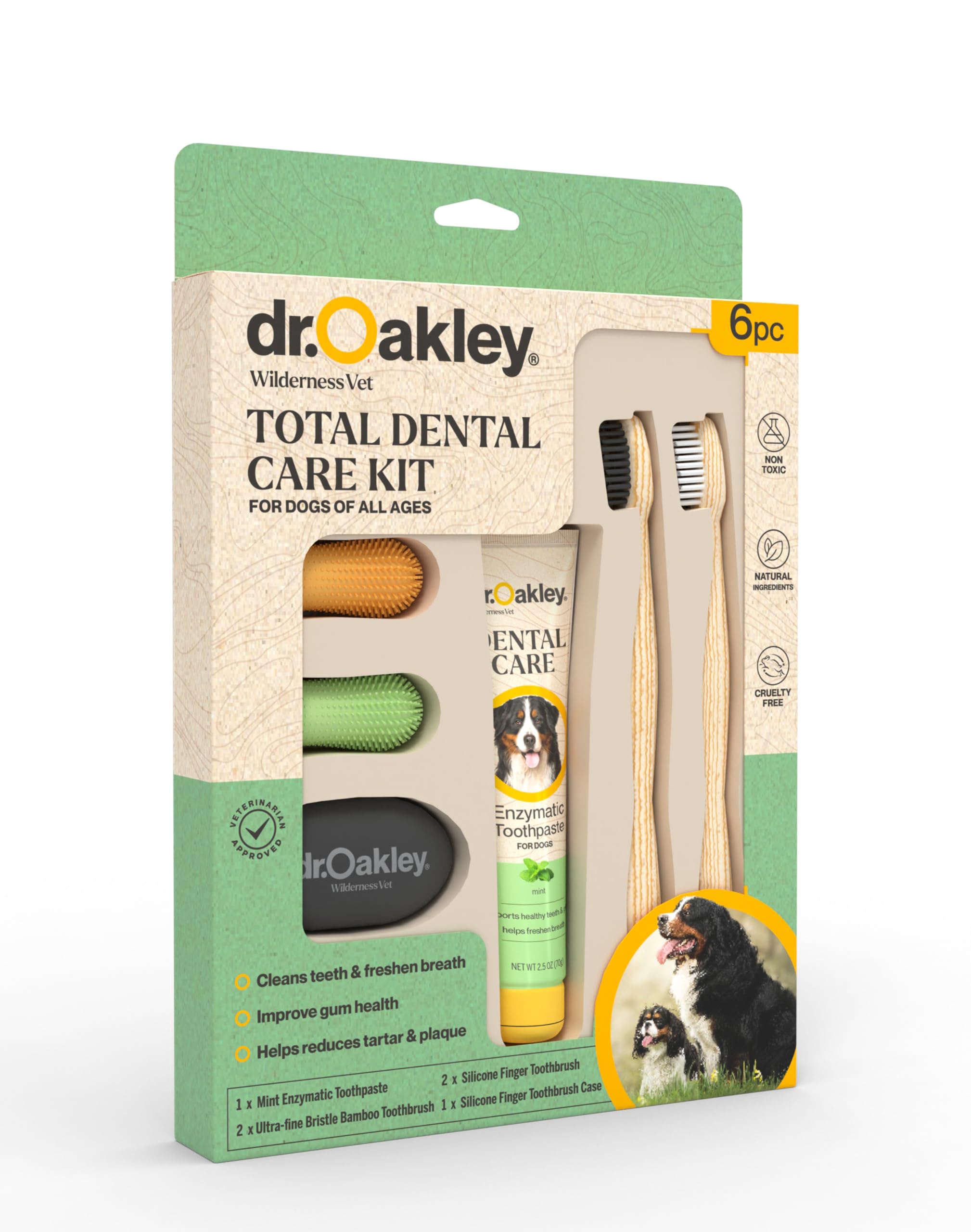 Dog Toothpaste and Toothbrush Vet-Grade Enzymatic Minty Fresh Flavor All Natural Total Dental Care Kit for Small Medium or Large Breeds and Cats