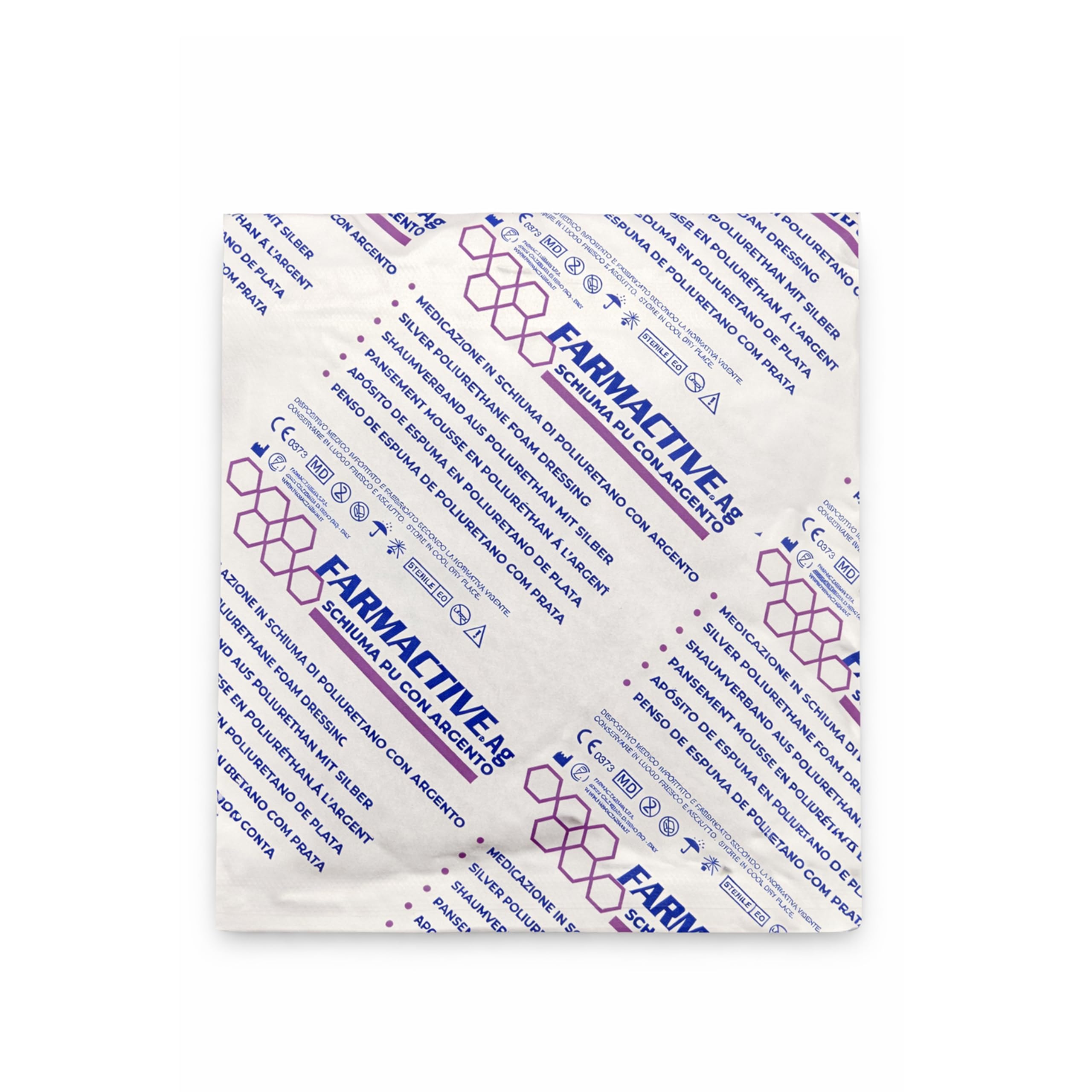 Medicazione in schiuma di Poliuretano con Argento Non adesiva 10x10 cm (10 pz) - per ulcere da pressione, ferite e lesioni FARMACTIVE Ag