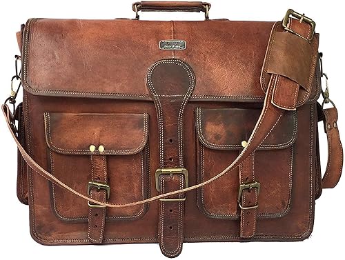 Miniatura 2 de 18 pulgadas vintage hecho a mano cuero mensajero de viaje oficina con bolsa de aseo de cuero para hombre bolsa de aseo de viaje Dopp Kit