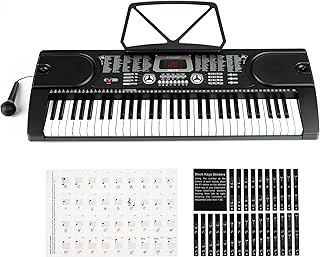61 Keys Electronic Music Keyboard Piano, Portable Music Digital Piano with Built-in Speaker & Microphone, MP3 Workstation Music Instrument for Adult/Kids (Black)