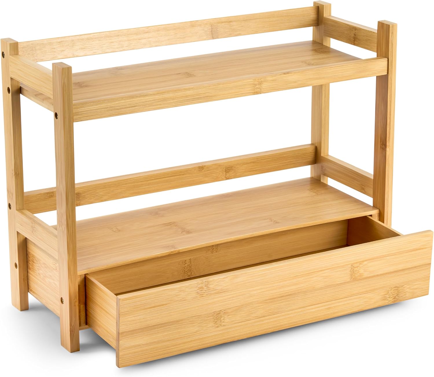 Sorbus Bamboo Bathroom Counter Organizer – 2-Tier Shelf with Hidden Drawer for Vanity, Matcha Station, Bathroom Sink Organizer Countertop, Kitchen & Office Storage (17″ L x 6.5″ W x 12.6″ H)