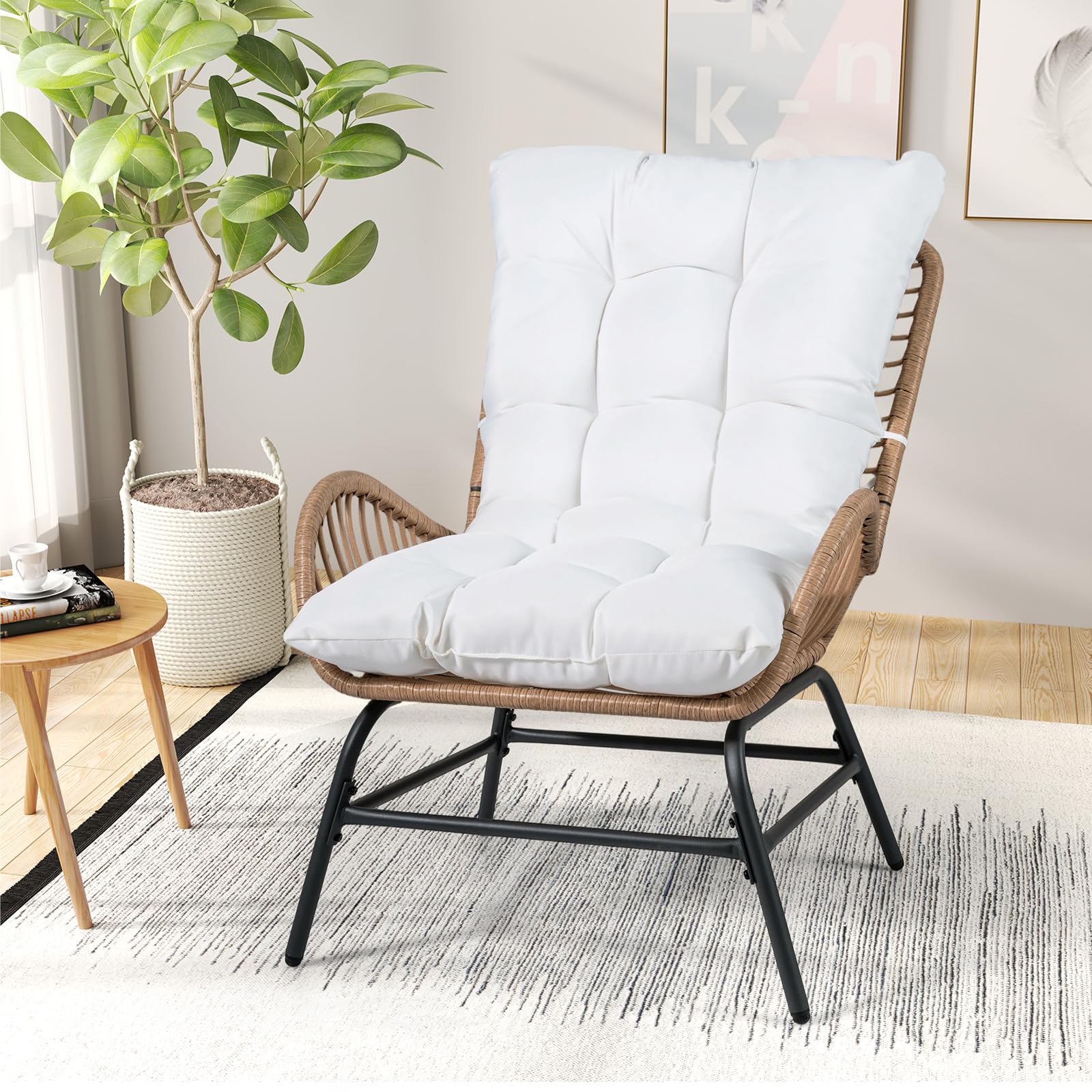 COSTWAY 2er Set Gartenstühle Rattan Wetterfest, Gartensessel mit dickem Kissen, Rattansessel XXL, Terrassenstühle, Rattanstühle bis 150 kg belastbar, für Garten, Terrasse, Balkon (Weiß)