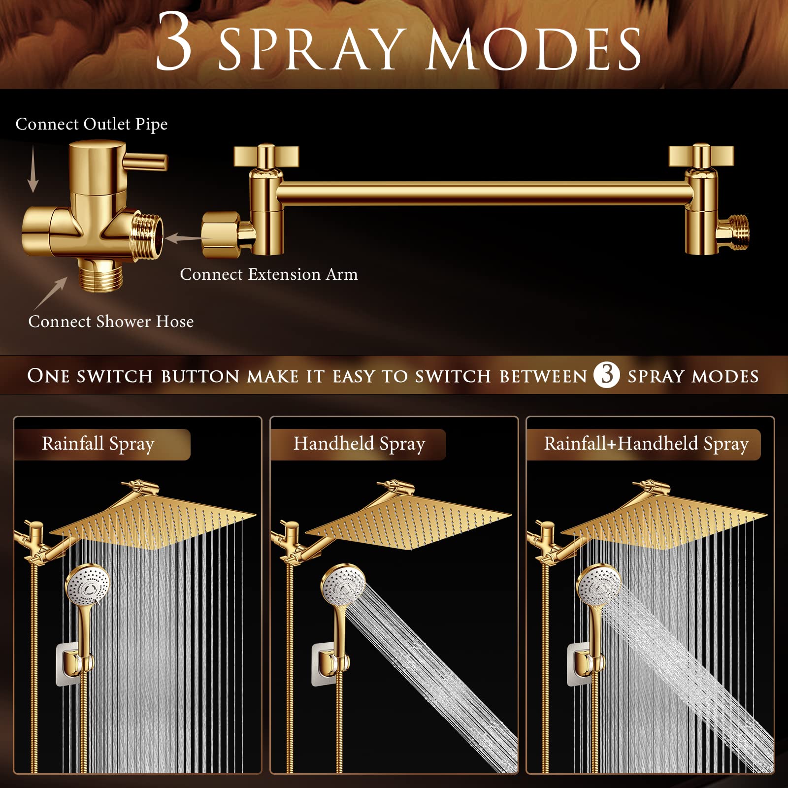 12" High Pressure Rain Shower Head Combo With Handheld - View #3