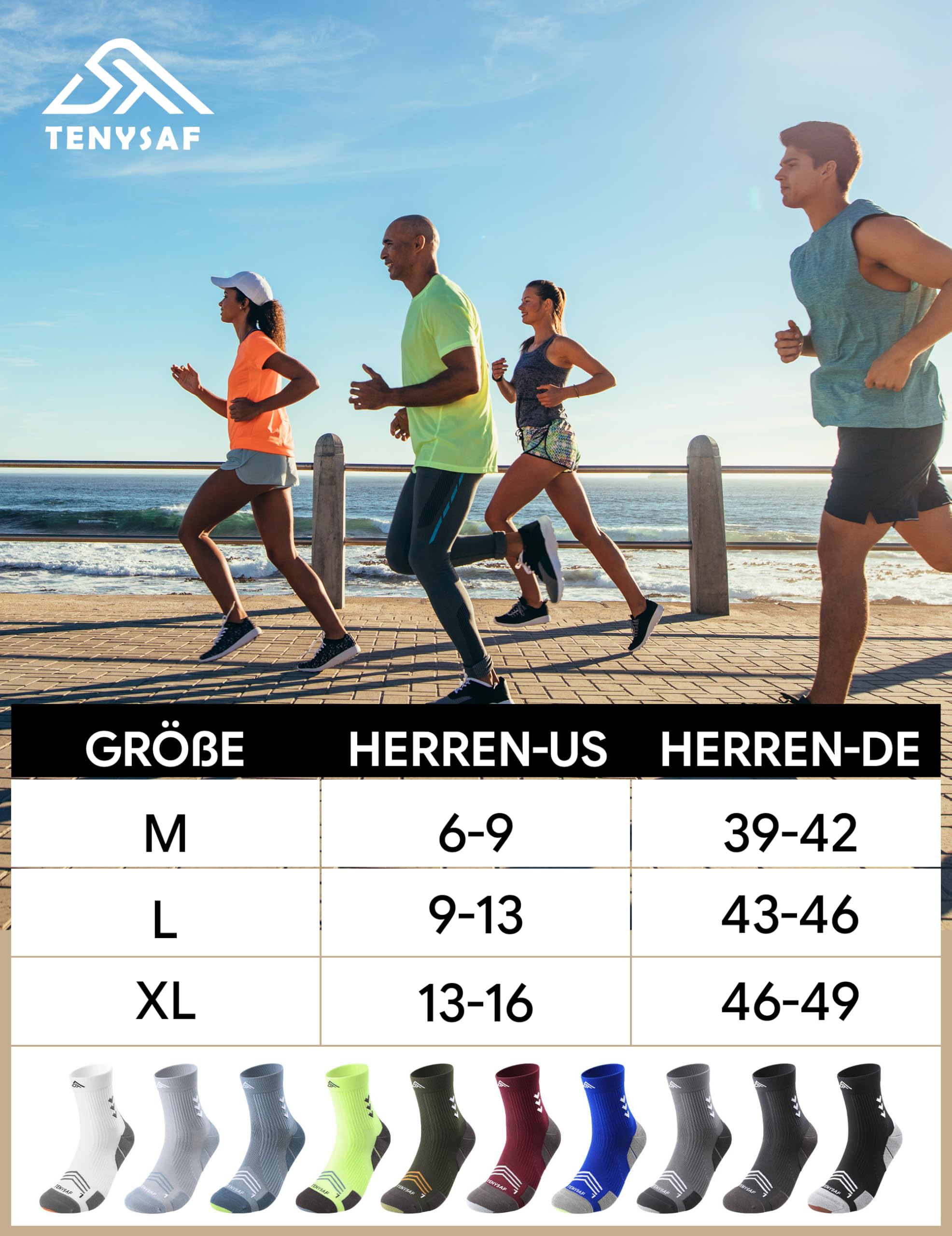 Kompression Laufsocken Herren Damen: Anti-Blasen Kompressionssocken 3 Paar Sportsocken für Wandern Basketball Running