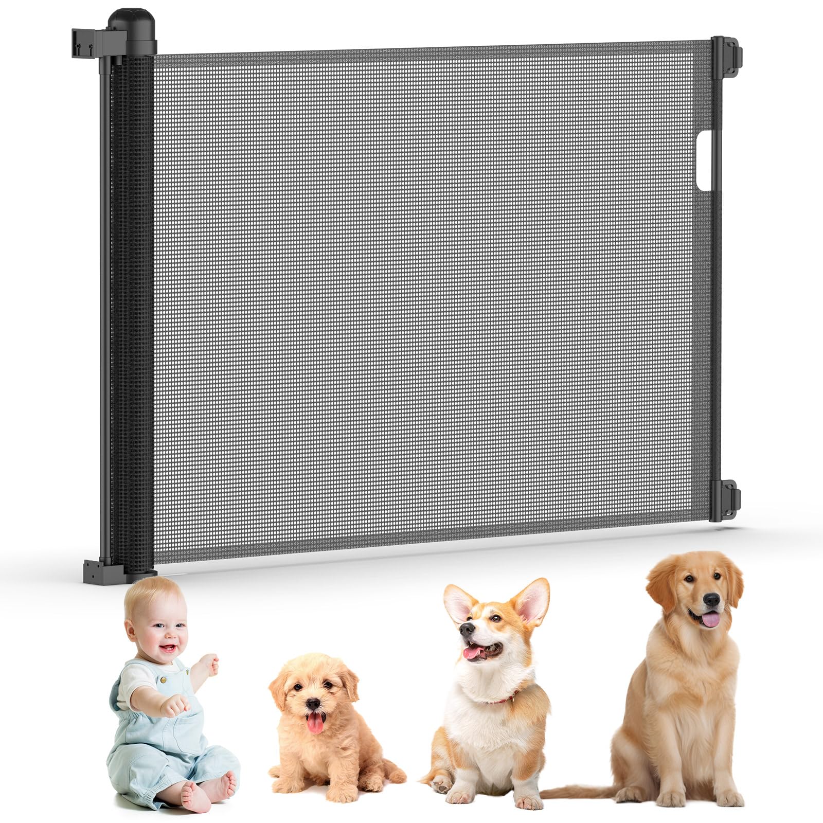 Barrière de Sécurité Rétractable pour Bébé, Enfant et Chien, Extensible Jusqu’à 150cm, Utilisable d’Une Seule Main, pour Escaliers, Portes, Couloirs, Intérieur et Extérieur, Noir