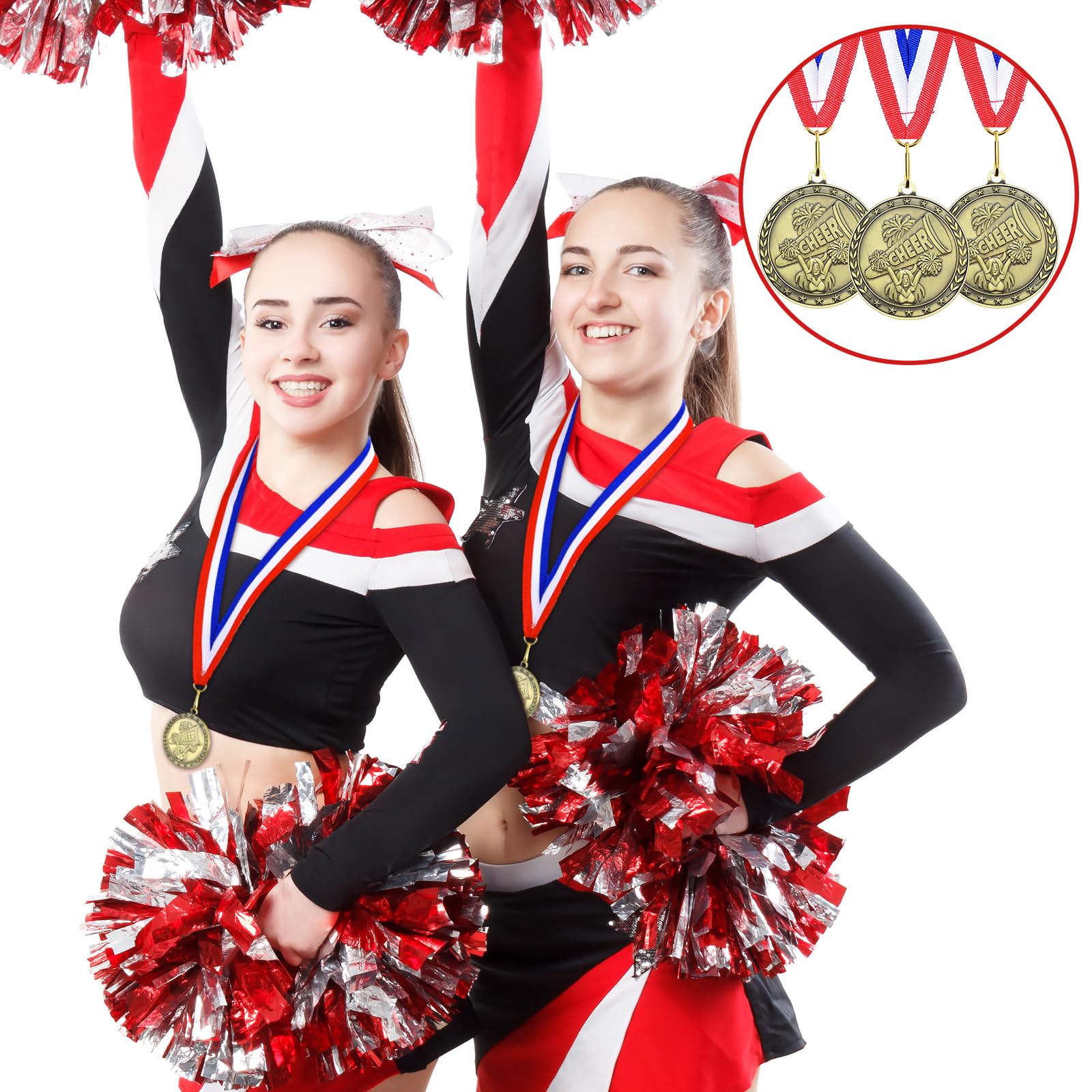 Equsion 36 medallas de premio con cintas para el cuello, premios deportivos dorados, fútbol, voleibol, baloncesto, animadora, medallas para niños, trofeo de fiesta deportiva, regalo para adultos