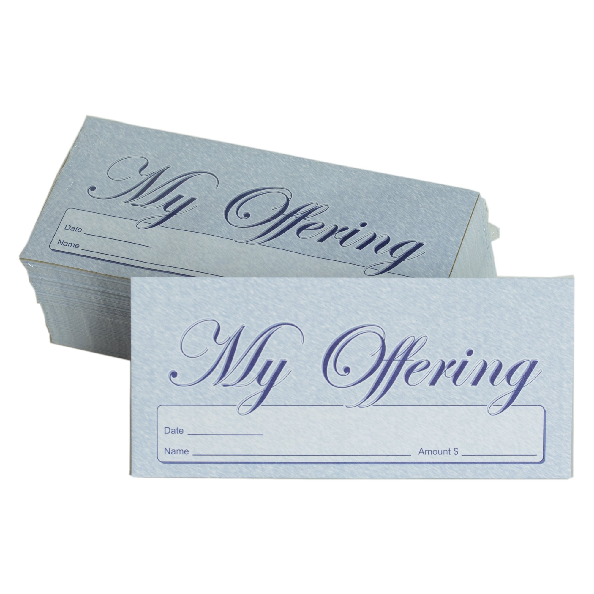 My Offering - Church Tithe/Donation Envelopes – Blue, Simple Design, Easy-open Tab, Fits Bills & Checks, Name, Date & Amount, Malachi 3:10 KJV Verse, Choose Your Quantity (125 or 500)