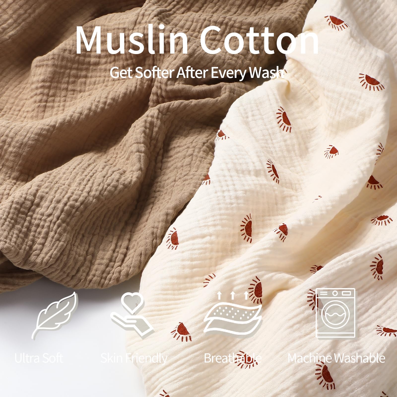 Peepeemax Lenzuola Navicella Universale, Neonato Lenzuola Culla Neonato Lenzuola Carrozzina,100% Mussola di Cotone 70x32 70x35 75x35cm 80x40cm, Sole