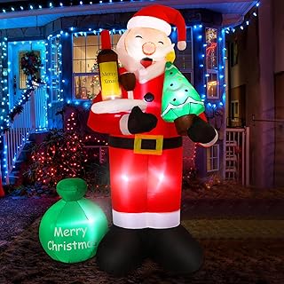 Alupssuc 8FT Santa Claus Holding Red Wine Inflatable Decoration with Built-in LED Lights for Christmas Party Decorations, Christmas Inflatable Outdoor Party Decorations for Open Air Gardens-Black&Red