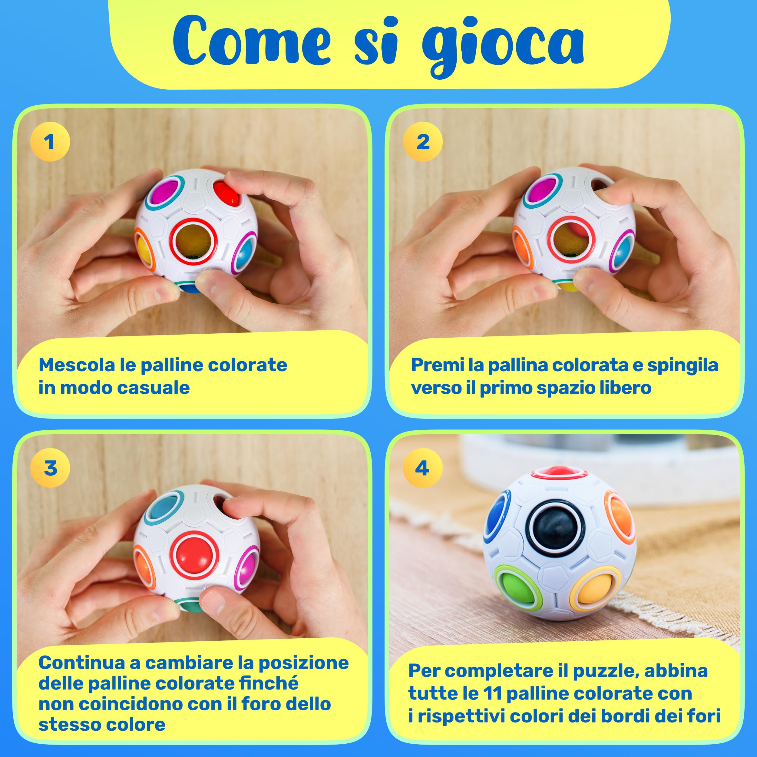 CUBIDI® Palla Magica Arcobaleno Puzzle 3D. Rompicapo Antistress per Bambini e Adulti. Ideale Come Regalo Bambino 6 Anni o per Giochi da Viaggio.