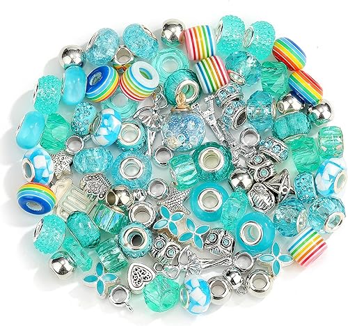 Miniatura 7 de Ykybhx Juego de 100 cuentas de agujero grande color rosa, cuentas de aleación de resina europea, surtidos de cuentas espaciadoras grandes con