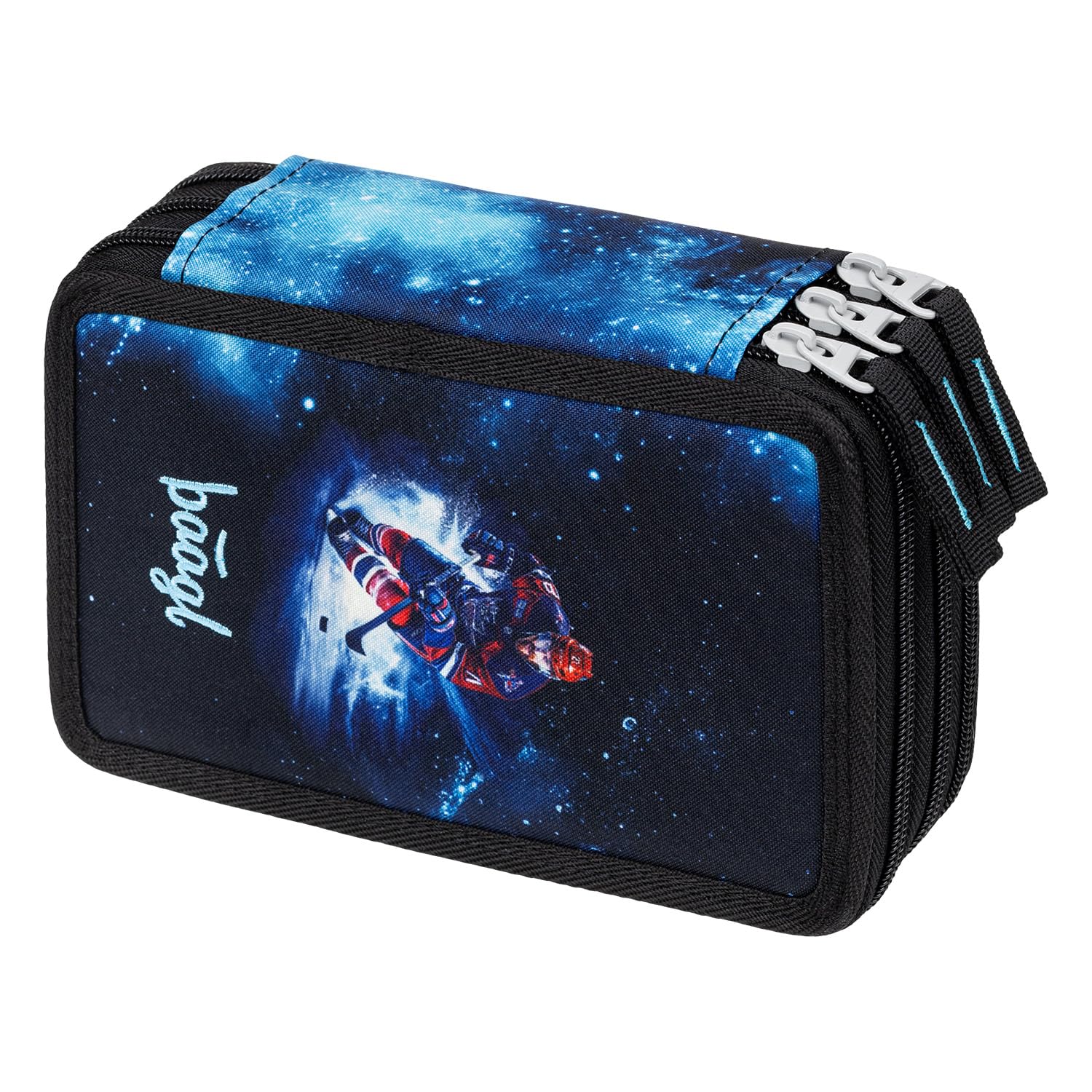 Baagl 3 Compartment Pencil Case for Boys Girls School Pencil Case for Stationery School Supplies Pencil Case Pencil Case for School, Ice hockey, M, Colourful, playful, modern, practical