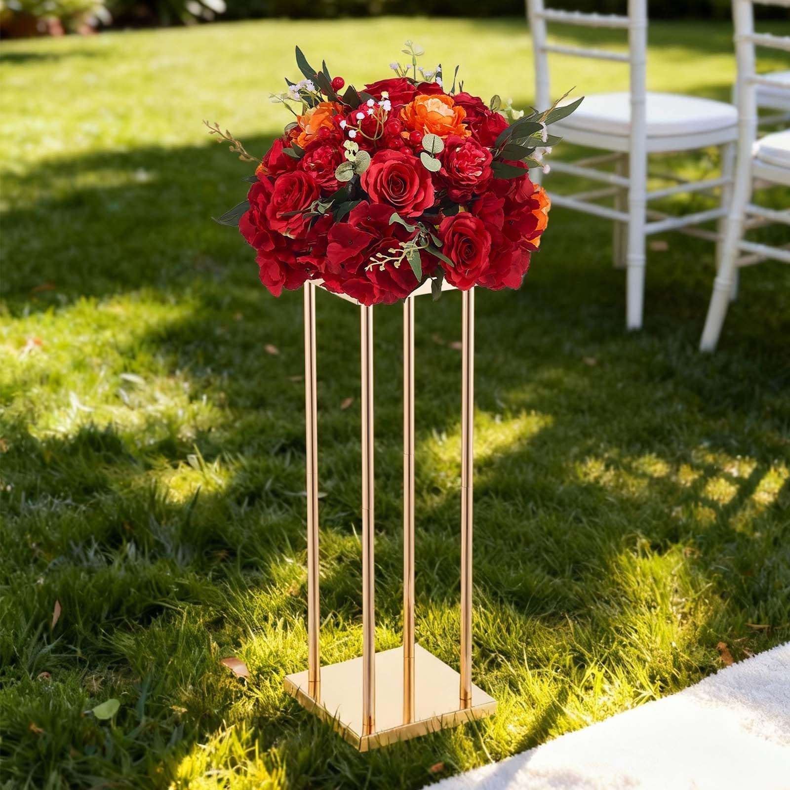 VEVOR Soporte Floral para Bodas, en Forma de Columna, con Laminado Metálico, Ideal para Bodas, Fiestas, Cumpleaños y el Hogar, Soportes Dorados Francés para Centros de Mesa, 200 x 200 x 600 mm, 10 uds