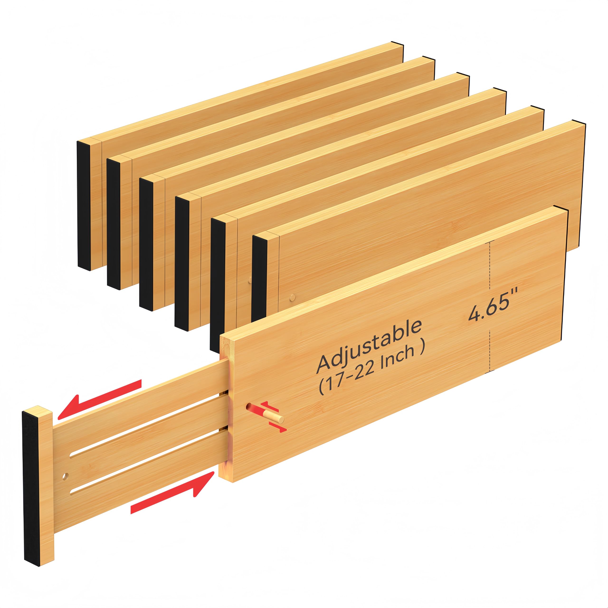 Schubladenteiler aus Bambus, 11,8 cm hoch, verstellbar von 43,2 cm bis 55,9 cm, Schubladen-Organizer, erweiterbare Schubladentrenner aus Holz für Kleidung, Schlafzimmer, Kommode, Büro, 6 Stück (Beige)