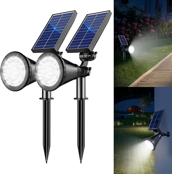APOMAO Solar Lights Outdoor Waterproof, 36 LEDs 1000LM Adjustable Solar Spot Lights Outdoor, 2-in-1 Solar Powered Spotlight Landscape Lighting for Garden, Yard, Pathway- 2 Pack (Cool White)