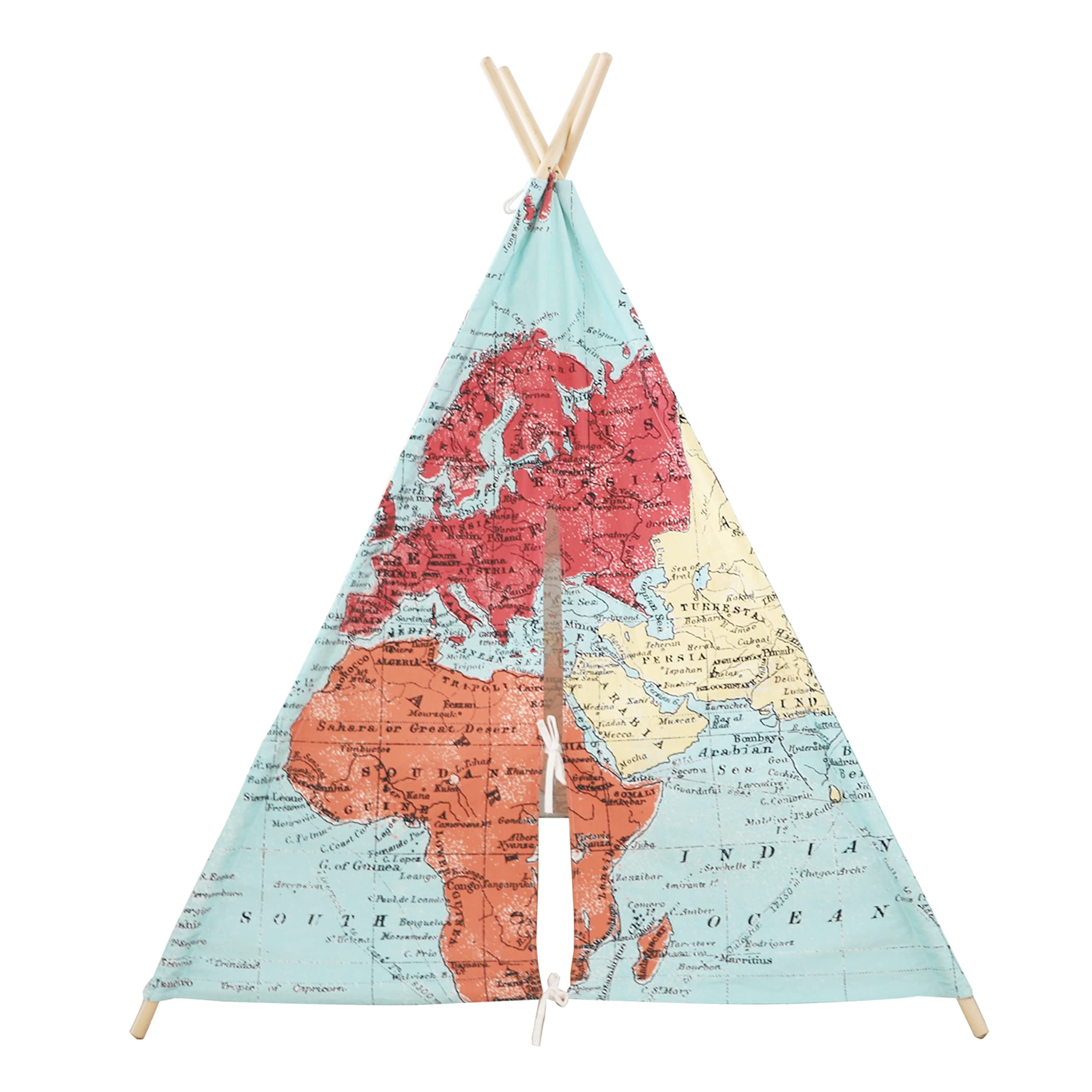 SUNNY Tipizelt für Kinder mit Weltkarte in Farbe | Indienner / Tipi / Wigwam Zelt für Kinderzimmer | Spielzelt aus Baumwolle 120x120 cm