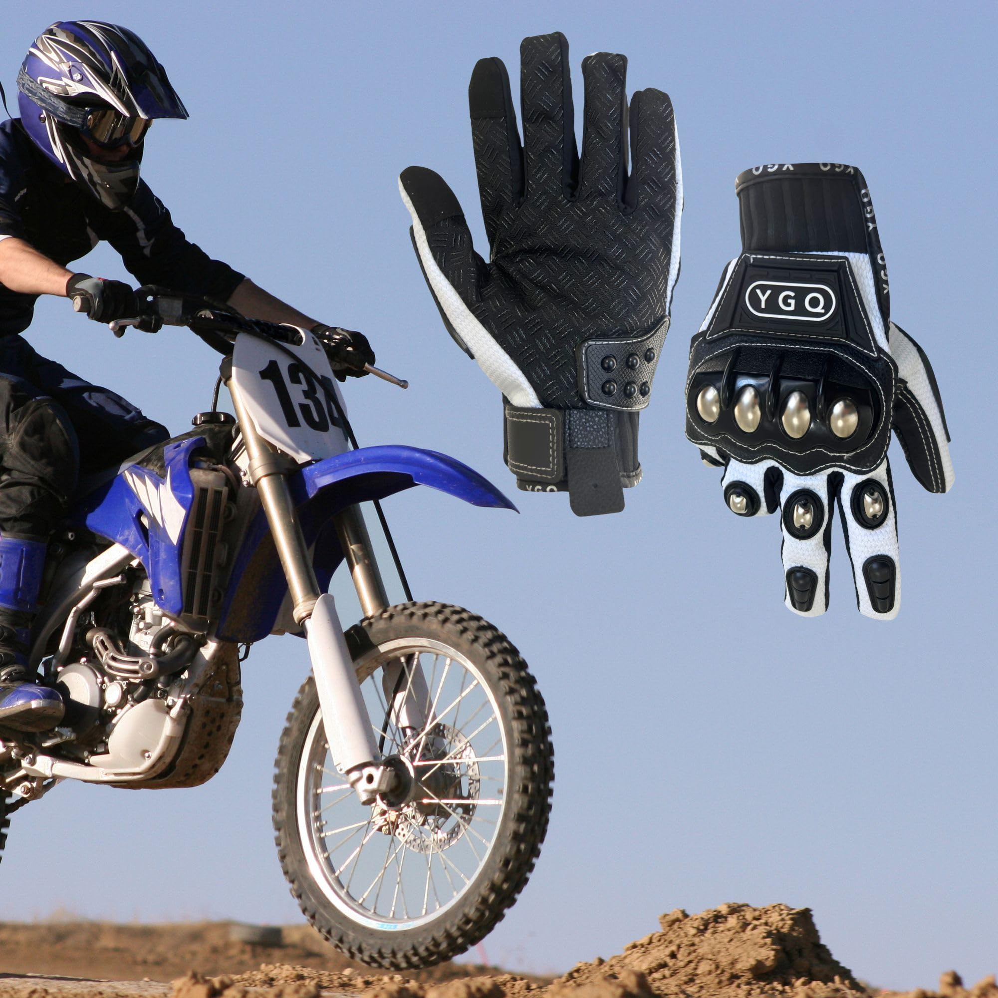 Guanti da moto Powersports da uomo, touch screen da moto con hard shell e imbottitura sul palmo per corse (bianco, L)