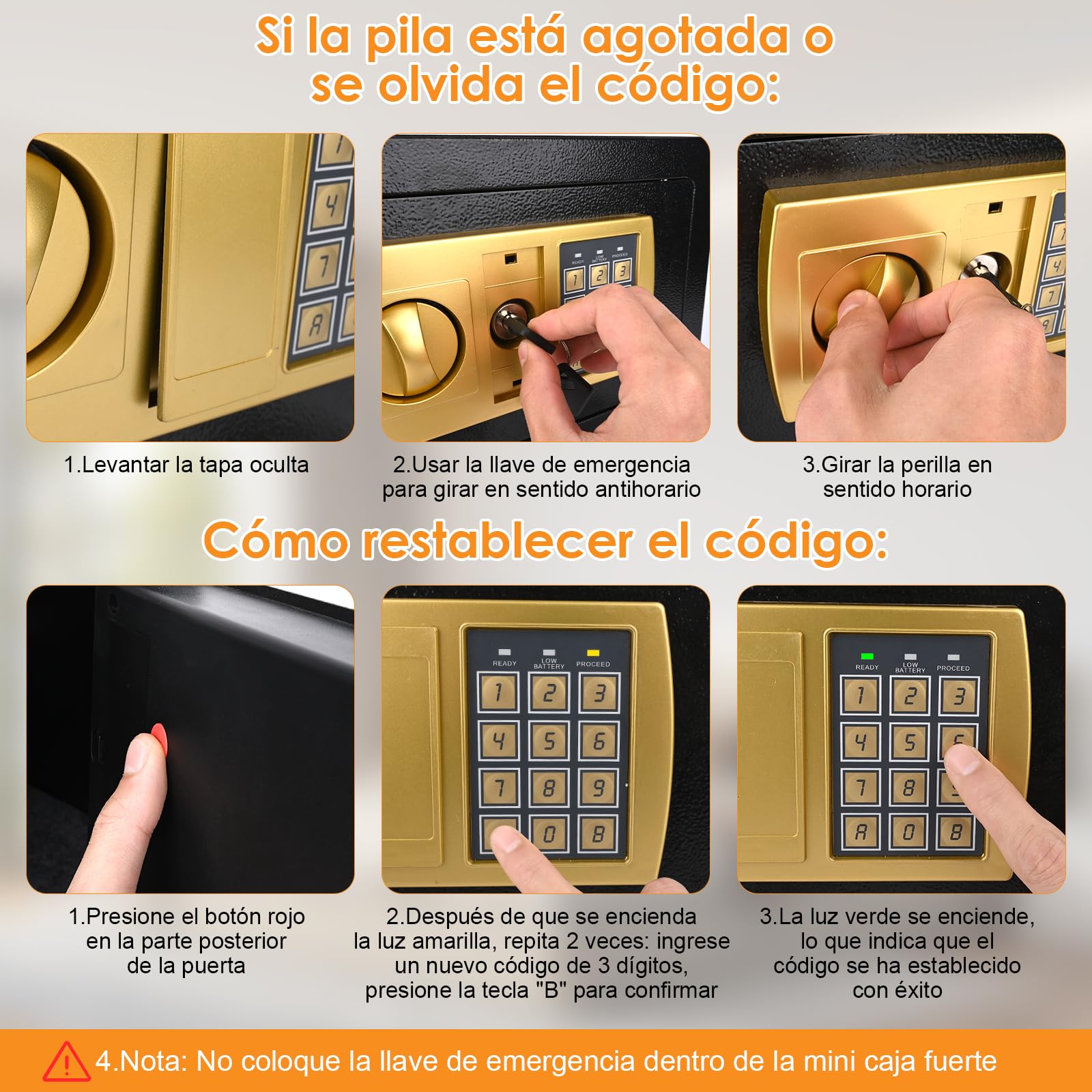 Caja Fuerte Pequeña,Cofre Electrónica con Cerradura Digital,Caja Fuerte Empotrable,caja fuerte con llave,31x20x20cm,Para Seguridad en el Hogar, Almacenaje