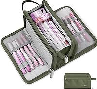 Vista 15 de Sooez - Estuche grande para lápices, bolsa de gran capacidad con 3 compartimentos, organizador portátil de papelería de lona con cremallera, lindos