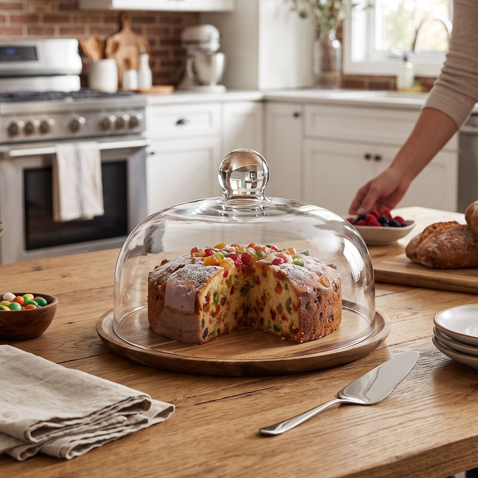 Fdit Présentoir à Gâteau avec Cloche en Verre, Support à Dessert avec