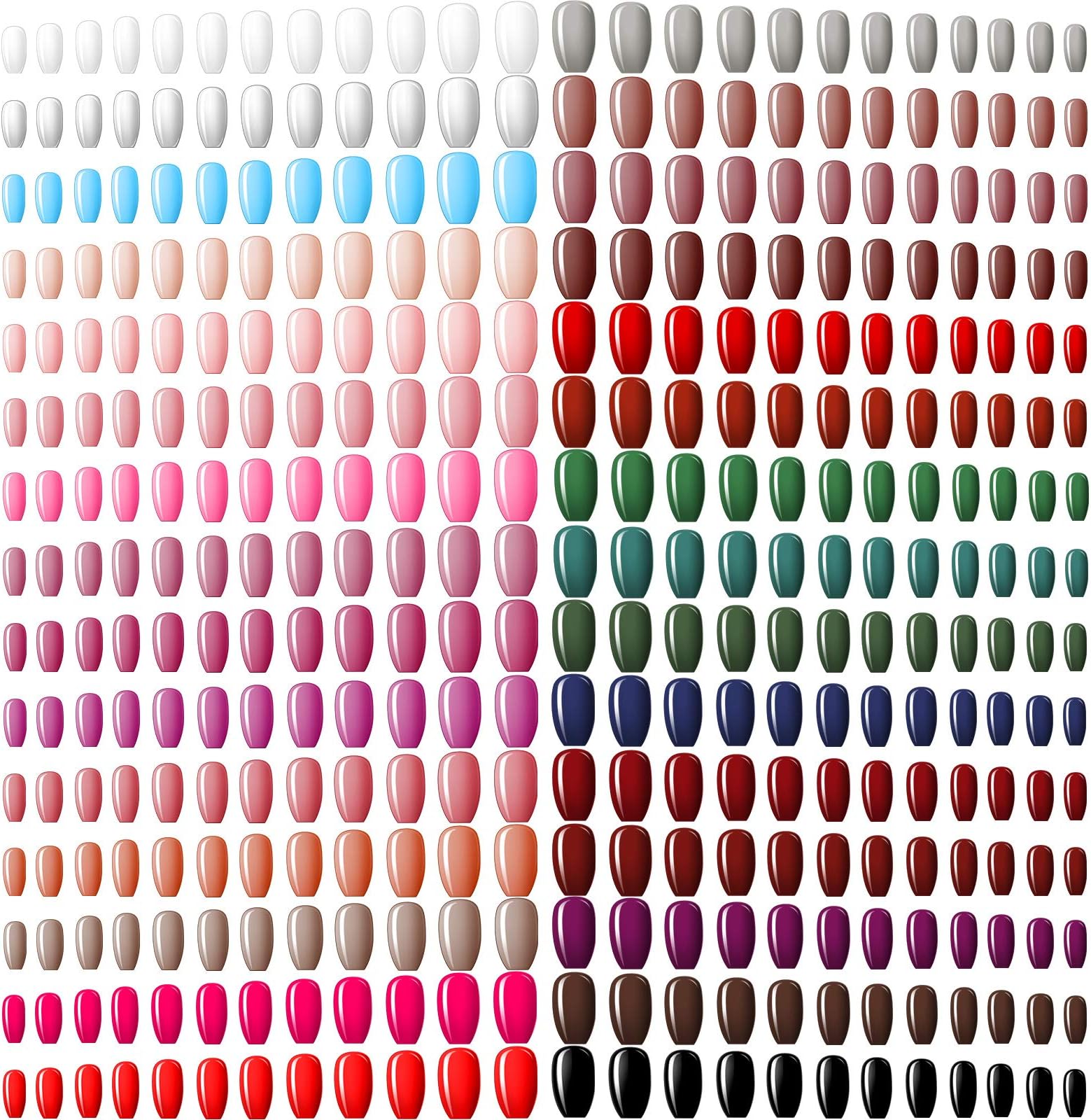 Maitys 720 Pieces 30 Sets Medium Square Press on Nails Glossy Fake Nails Solid Color Artificial Tips Full Cover for Women Girls Ballerina DIY(Classic Colors)