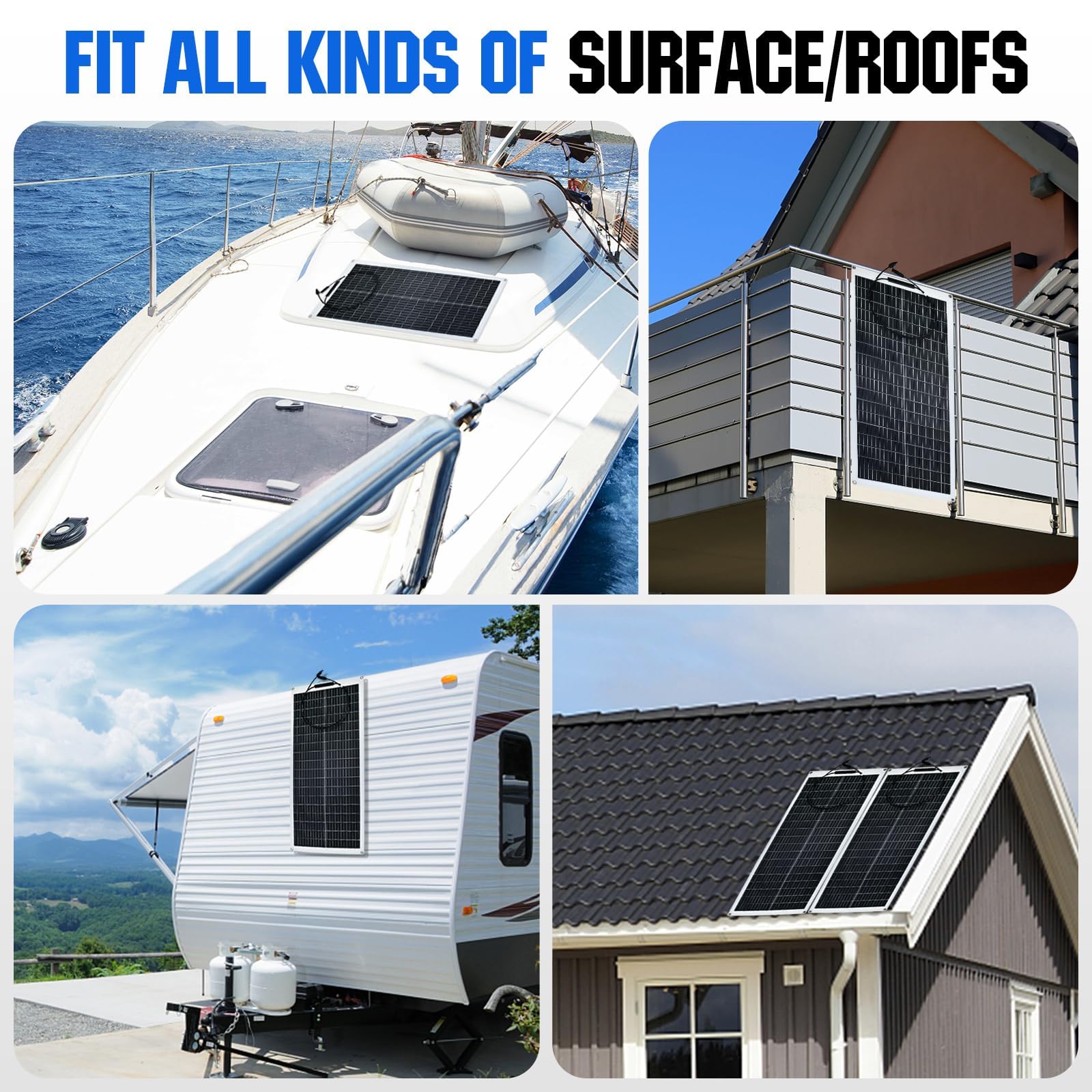 ECO-WORTHY 100W 12V Solarpanel Flexibel Monokristallines Solarpanel, Solarmodul mit Ladekabel für Wohnmobil Auto Boot 12V Batterien