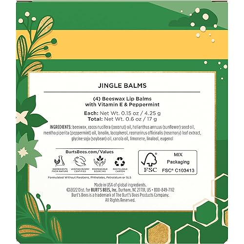Miniatura 11 de Burt's Bees Regalos de Navidad, 4 productos de relleno de bálsamo labial, juego de bálsamos de cascabel, bálsamo labial hidratante clásico de cera