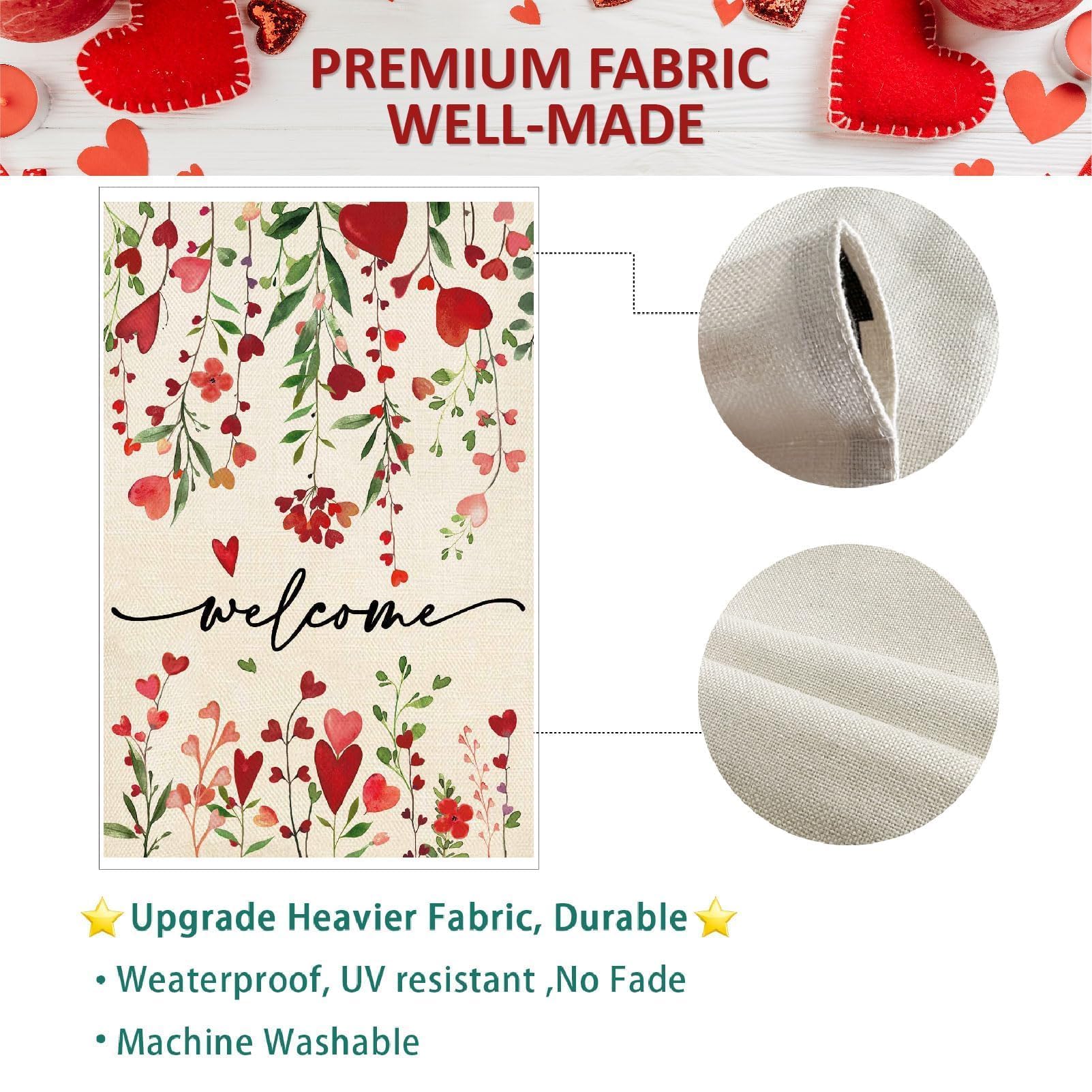 Baccessor Walentynki powitalny dom flaga 71 x 102 cm pionowa dwustronna czerwona miłość serce kwiatowy dziedziniec wiosna dom wiejski wakacje na zewnątrz powitalny trawnik dekoracja (duża)