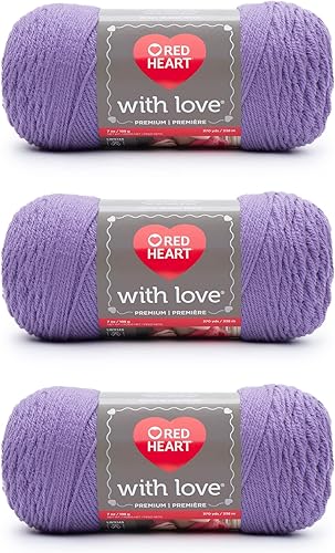 Red Heart with Love - Hilo lila  Paquete de 3 unidades de 6.98 oz7 onzas  Acrílico  4 medianos (peinado)  370 yardas  Tejidoganchillo