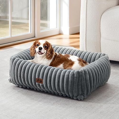 Miniatura 1 de Cama lavable para perros pequeños y medianos, cama rectangular ortopédica de forro polar de pana para mascotas con funda extraíble y parte inferior