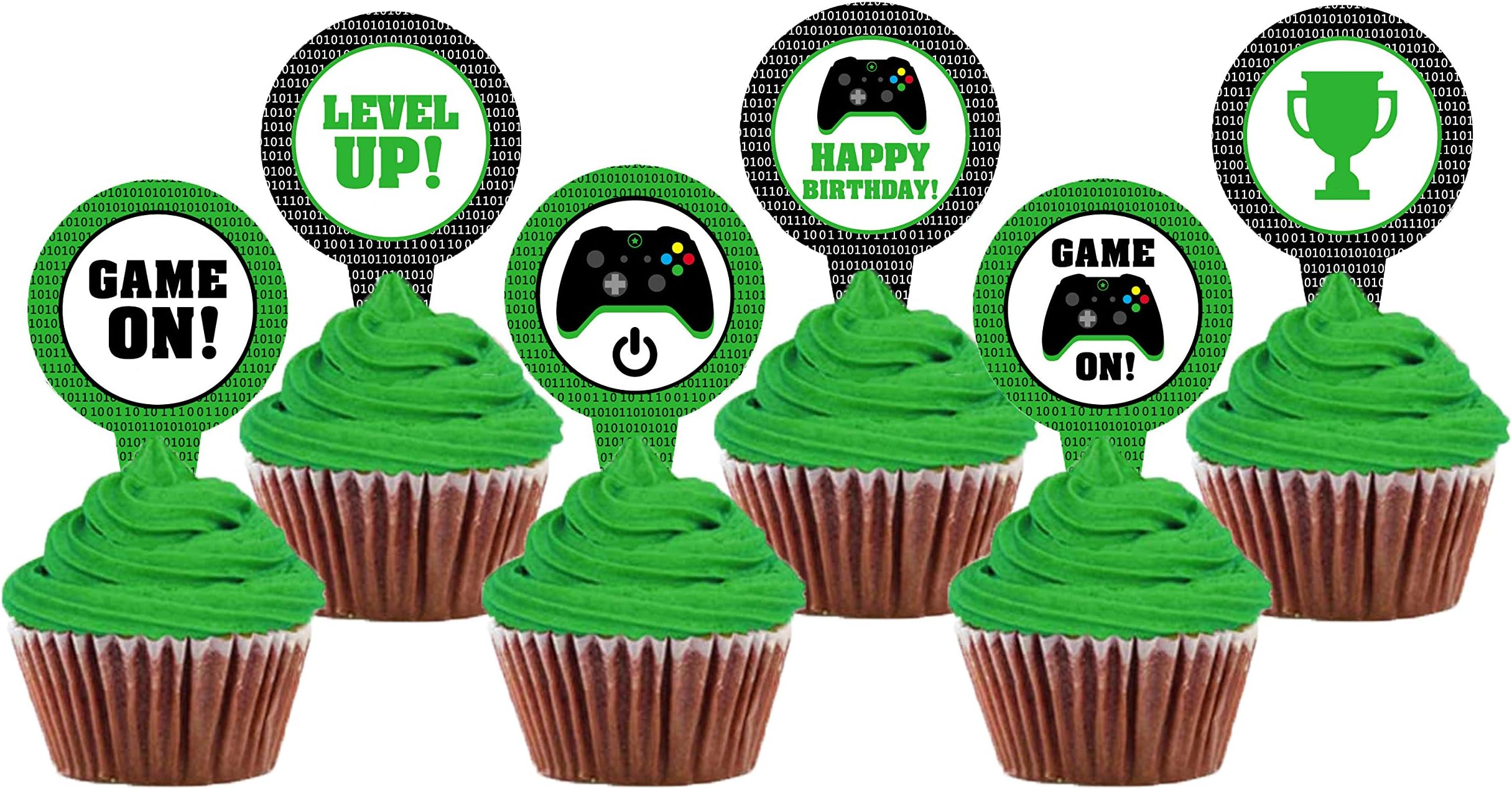 Video Game Party Cupcake Toppers Includes 6 Styles Totaling 24 Pieces,Perfect For Gaming Theme Party,Birthday Party Inspired Supplies.