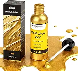 Nicpro Tinta de folha de ouro - 60 ml de tinta acrílica dourada metálica de 60 ml, tintas de retoque não tóxicas à base de água para artesanato, metal, madeira, argila, tecido, tela, móveis