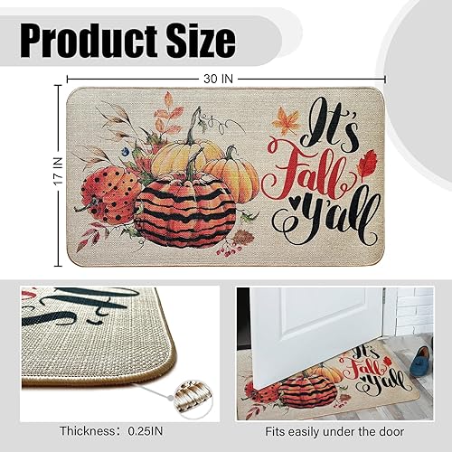 Miniatura 3 de Voanos Tapete de puerta con diseño de otoño con diseño de hojas de arce y calabazas, tapete de goma antideslizante para interiores y exteriores, 17