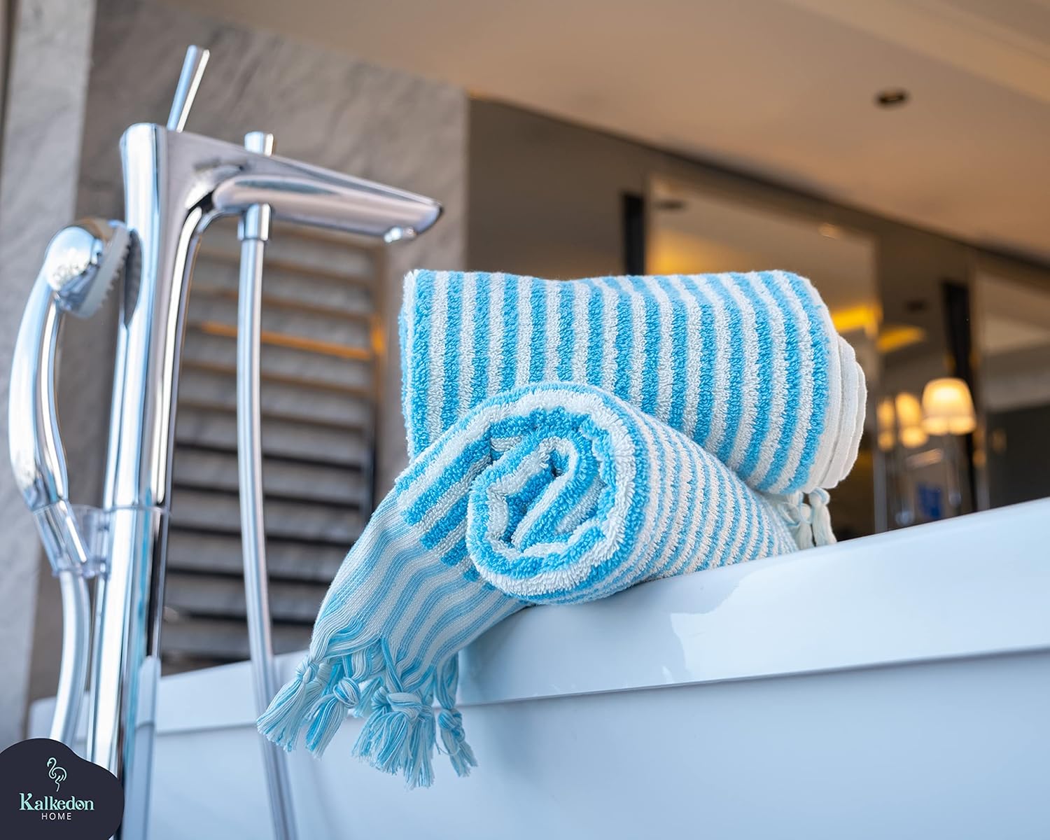 Striped Hand and Bath Towels for Bathroom | Set of 2 Hand Towels | Organic Turkish Cotton | Large Soft Plush Fluffy Absorbent Ribbed Bath Towels (Hand Towel Set, Turqoise)