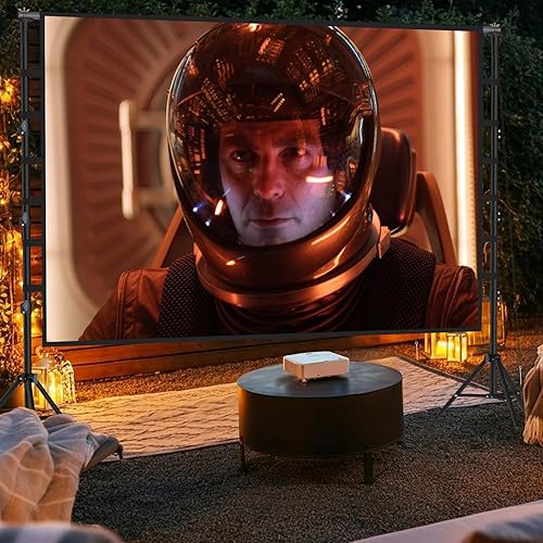 Miniatura 5 de Pantalla de proyector para exteriores de 180 pulgadas con soporte pantalla de proyección portátil VOOPVOR y soporte, pantalla de cine frontal