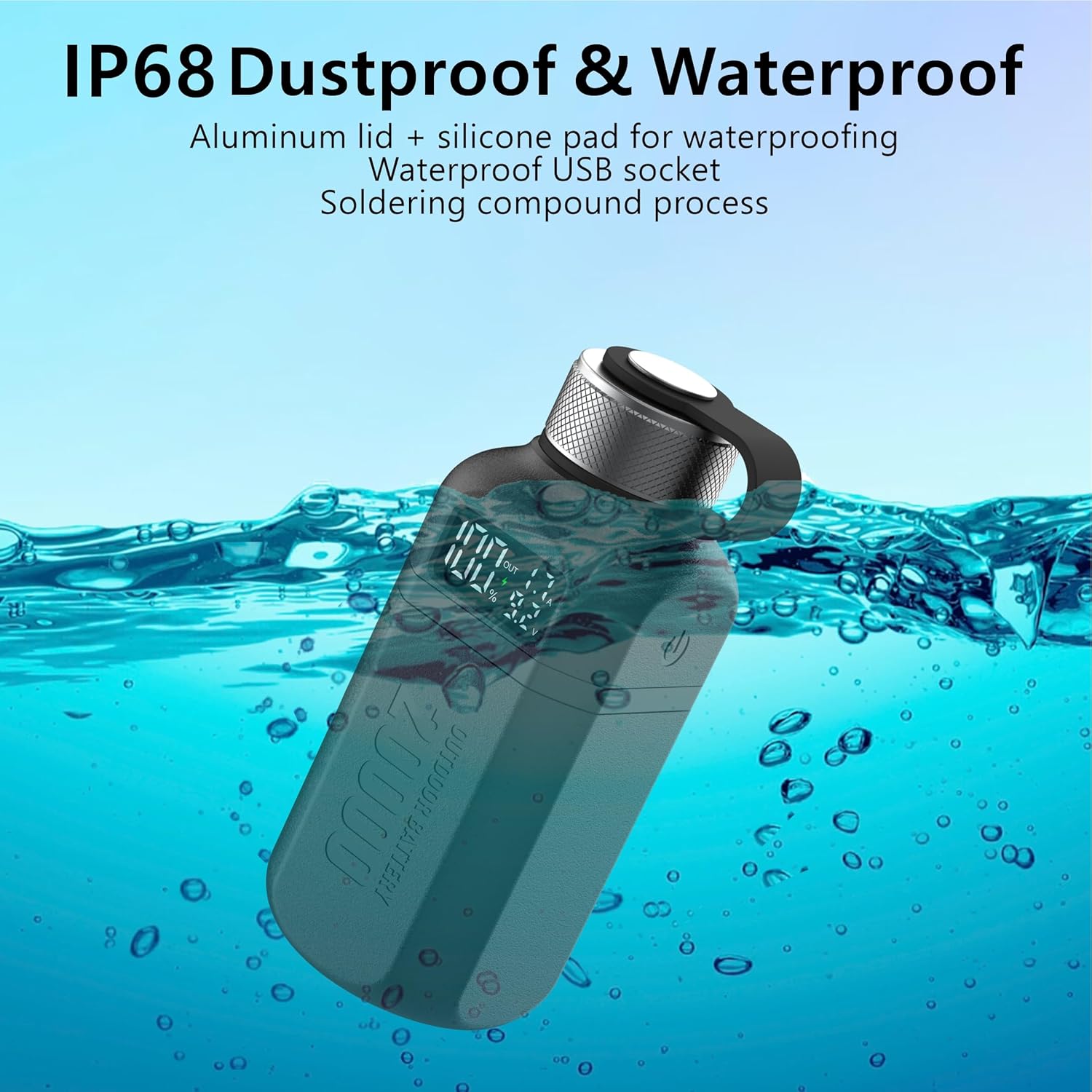 20,000mAh Rugged Power Bank with Fast Charge USB-C PD, IP68 Waterproof Shockproof, Includes 420lm Bright Camping Lantern, Tactical Outdoor Charger for Hiking Camping Survival Emergency（Black）