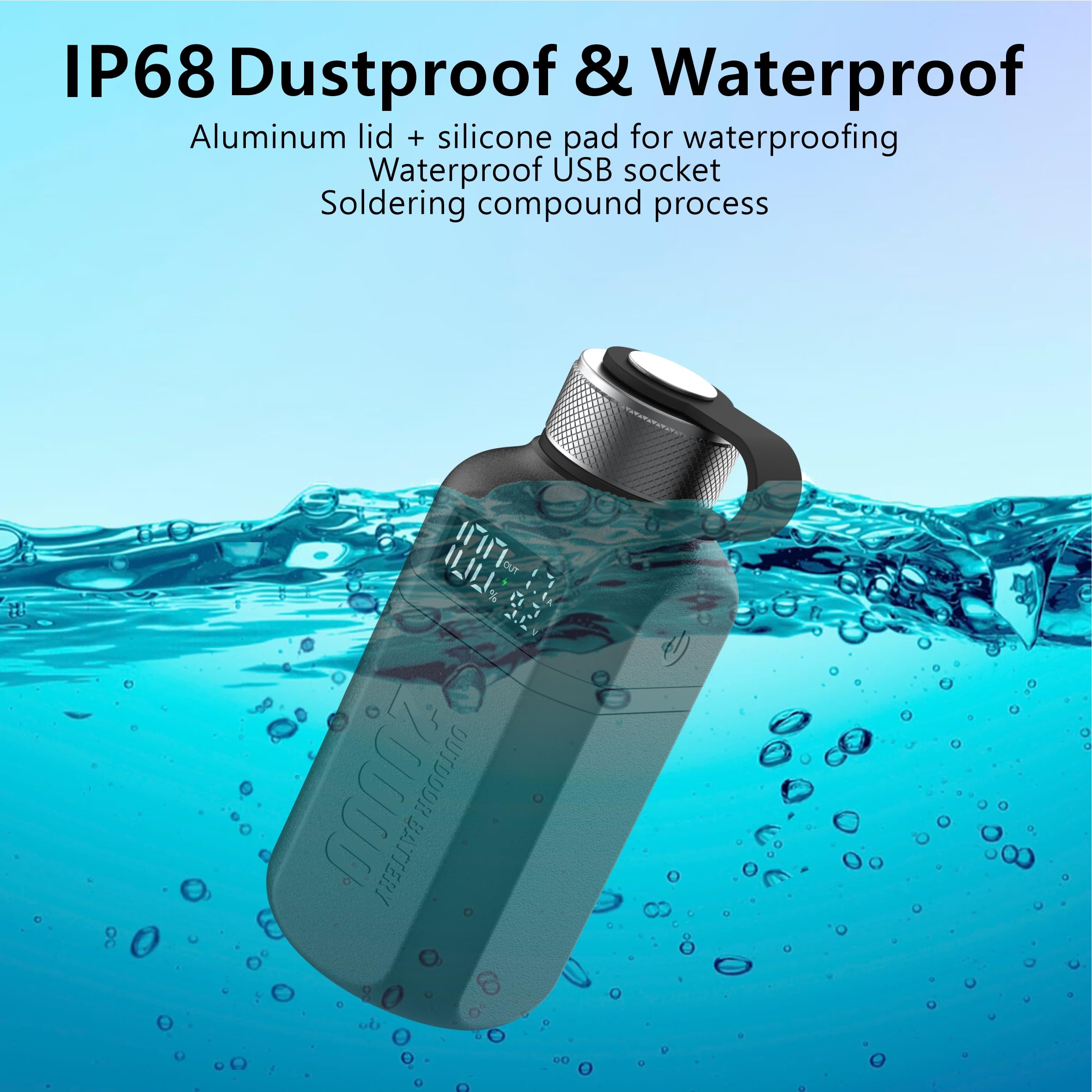 20.000 mAh robuste Powerbank mit Schnellladung USB-C PD, IP68 wasserdicht stoßfest, inklusive 420 lm heller Campinglaterne, taktisches Outdoor-Ladegerät für Wandern, Camping, Überleben