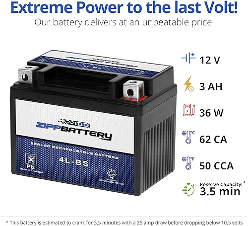 Miniatura 4 de 4L-BS - Reemplazo de batería de 50CCA, 12V 4Ah para ATV, motocicleta, motos acuáticas, scooter, UTV y más, terminal de tuerca y perno (T3)