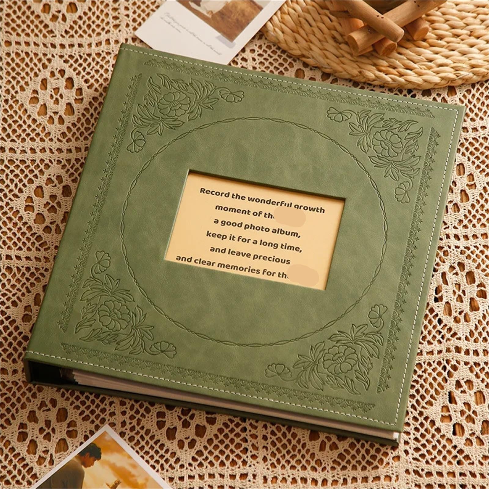 6 Zoll 1000 Leder Fotoalbum Erinnerungsbuch Große Kapazität Familieneinlage Hochzeitsalbum Paar Fotospeicher Für Zum Jubiläum(Khaki)