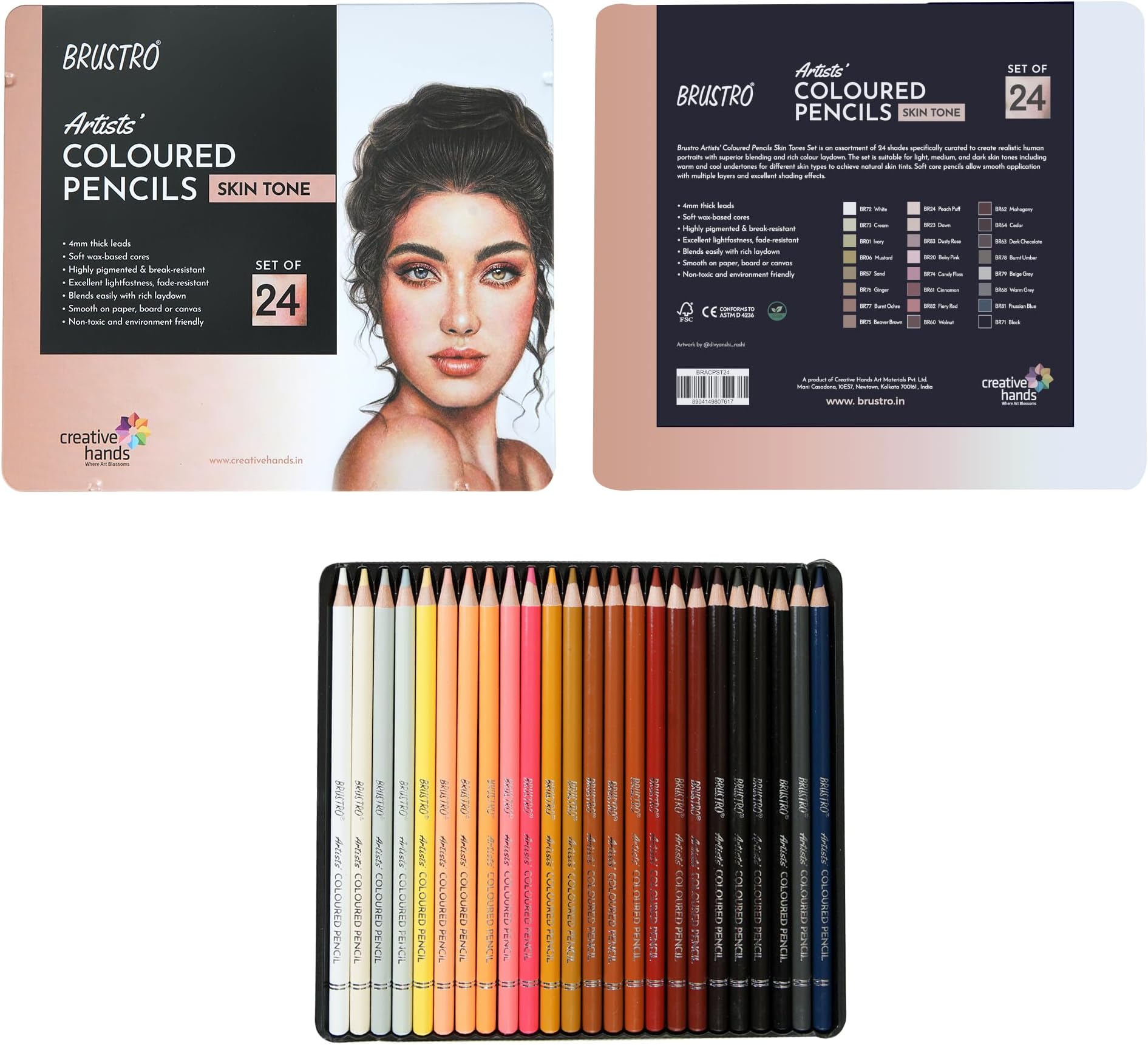 Artist's Colour Pencil Skin Tone| Set of 24 (in an Elegant tin Box) | Ideal for Coloring, Vibrant shades, human face, Break & Fade resistant, DIY Art,Highly Pigmented, Mandala, Portrait